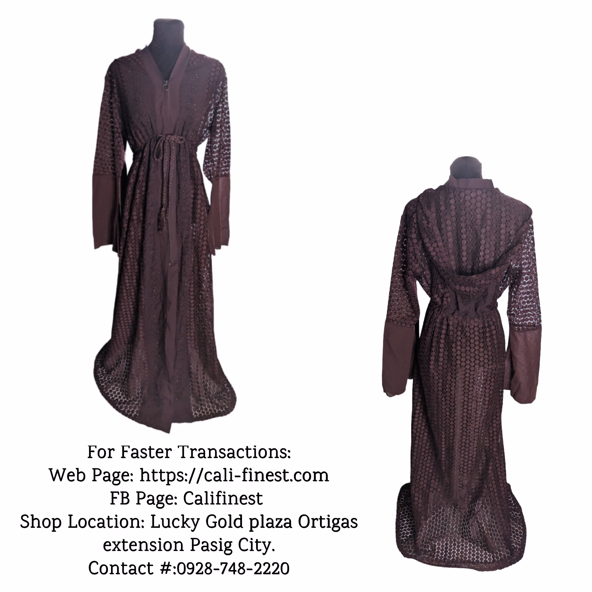 Luxury Hooded Burgundy Abaya Cardigan made in Jordan 