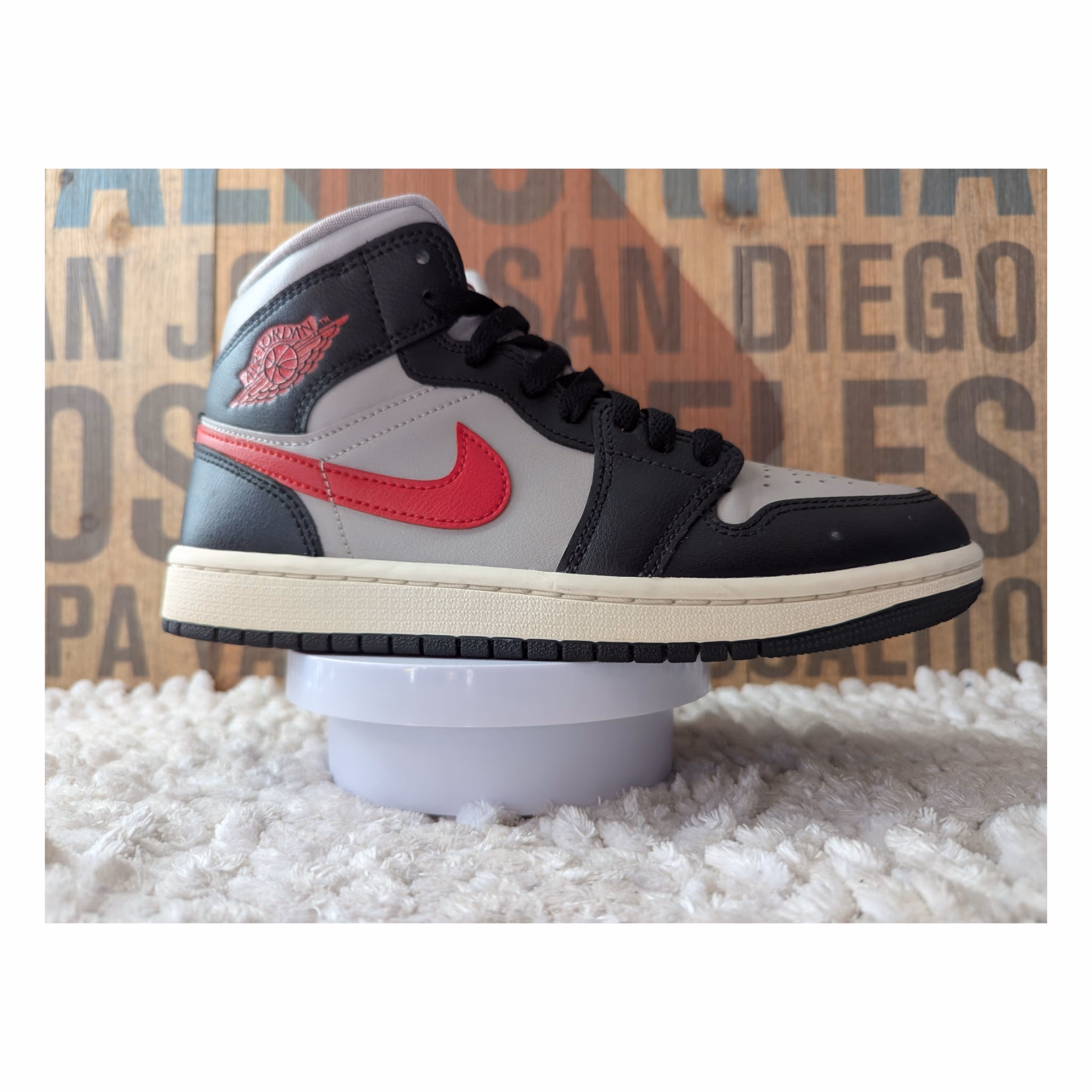 Air Jordan 1 Mid Black college grey Gym Red For Women   S#490 