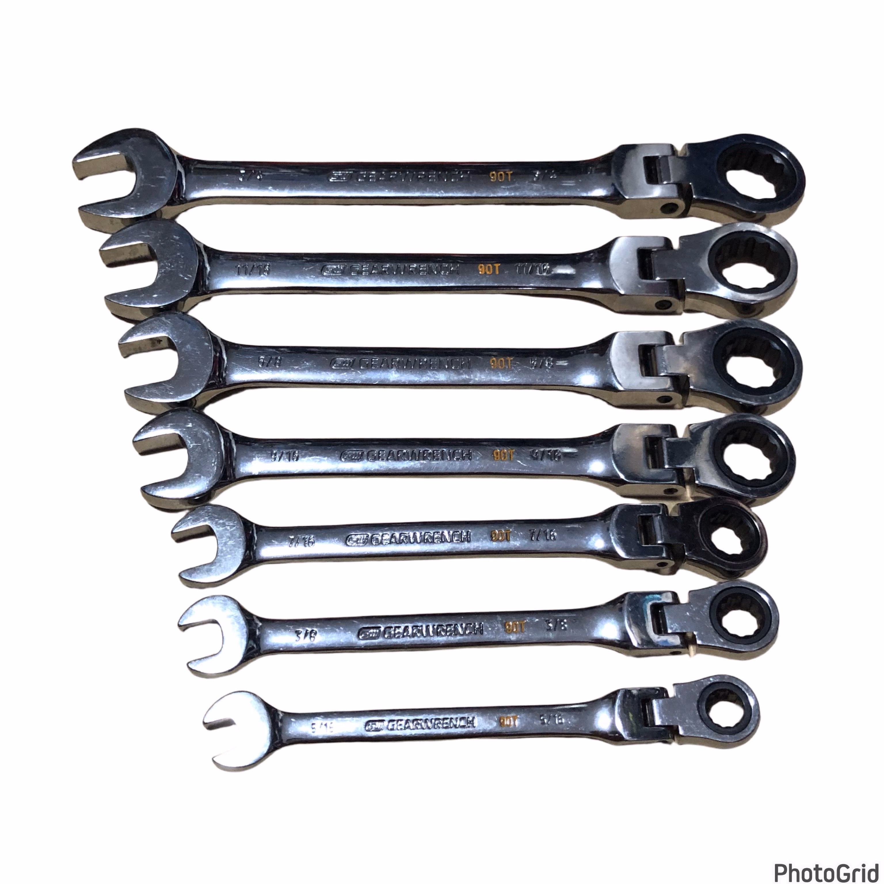 Gear Wrench Flexible Head Combination Ratcheting Tool SAE 7 pc