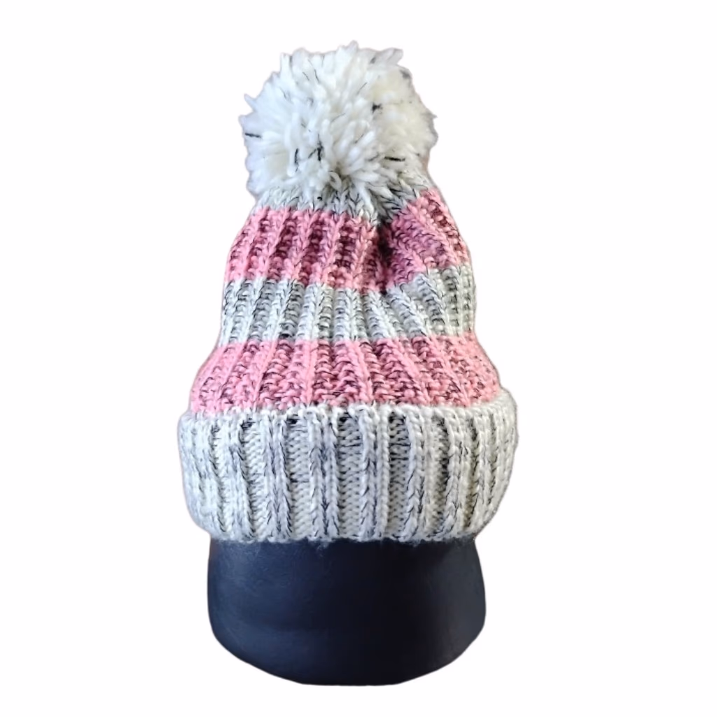 Pink and Off White Beanie Hat