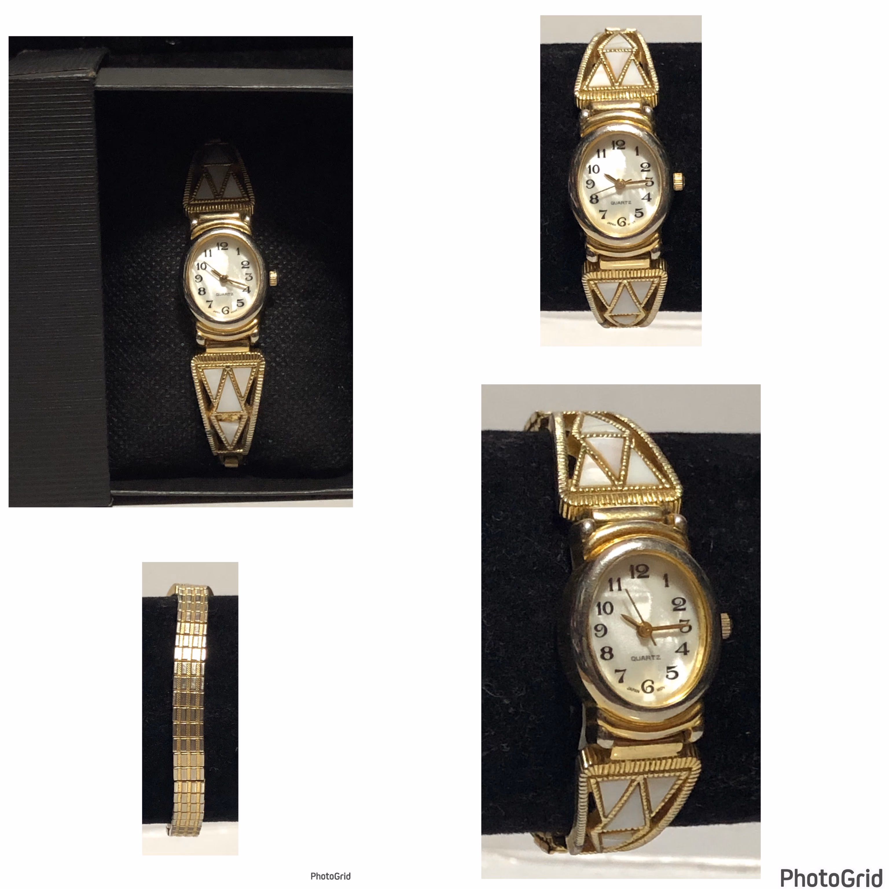 Wristwatch White and Gold Tone Expansion Band Oval Shaped Face