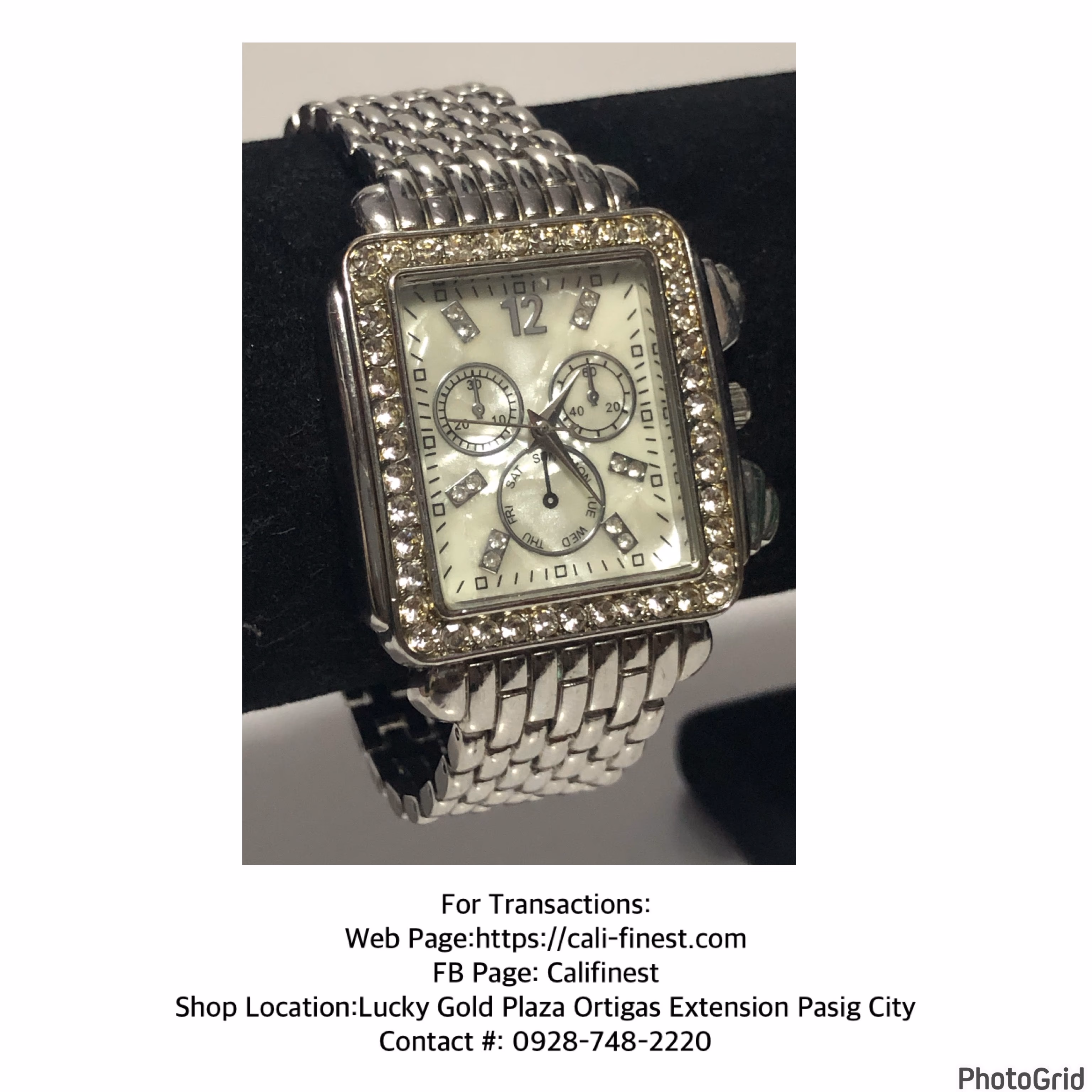 Analog Wristwatch Silver Tone Band Rectangular White Face