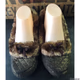 Slippers Gold Sparkle Faux Fur  Washable 