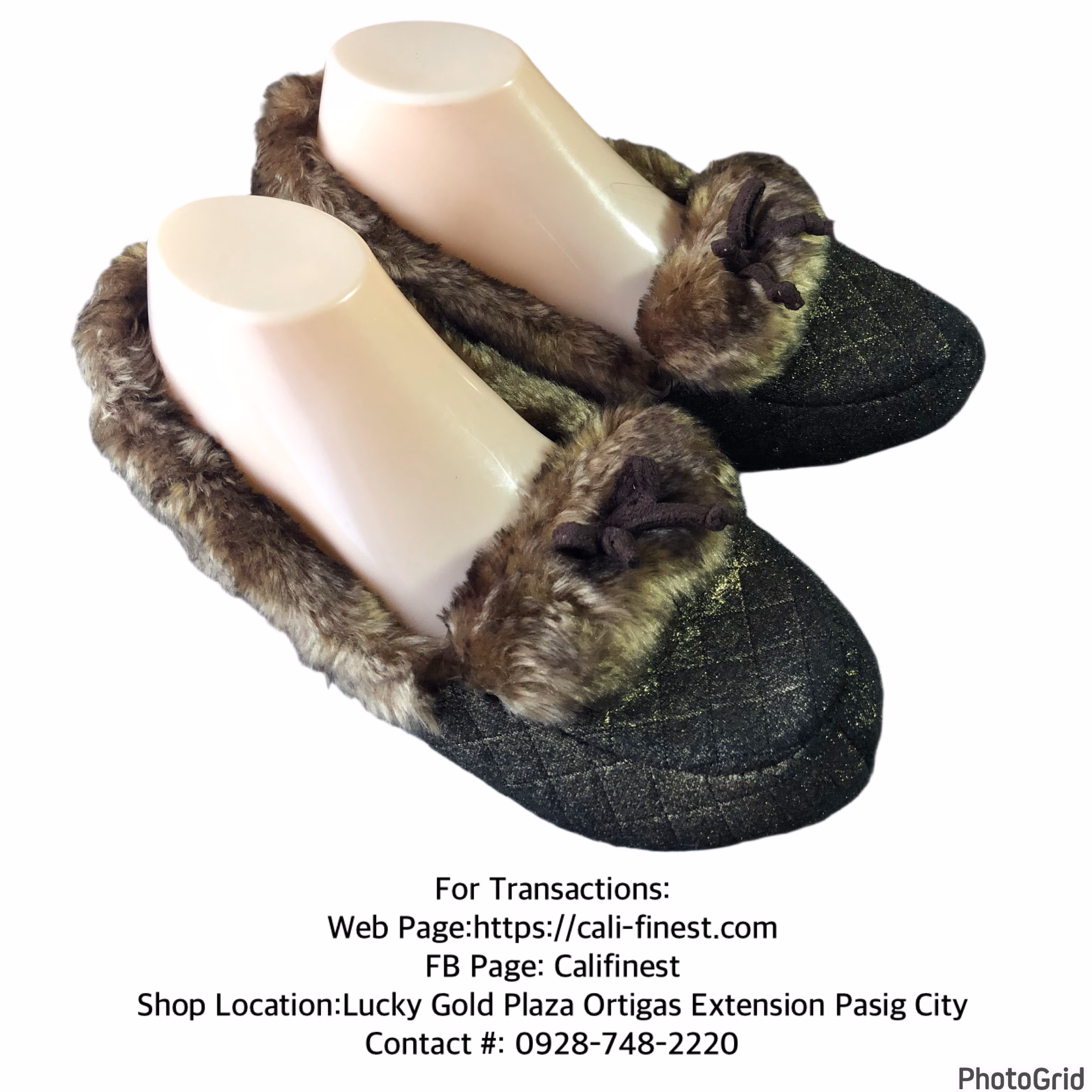 Slippers Gold Sparkle Faux Fur  Washable 