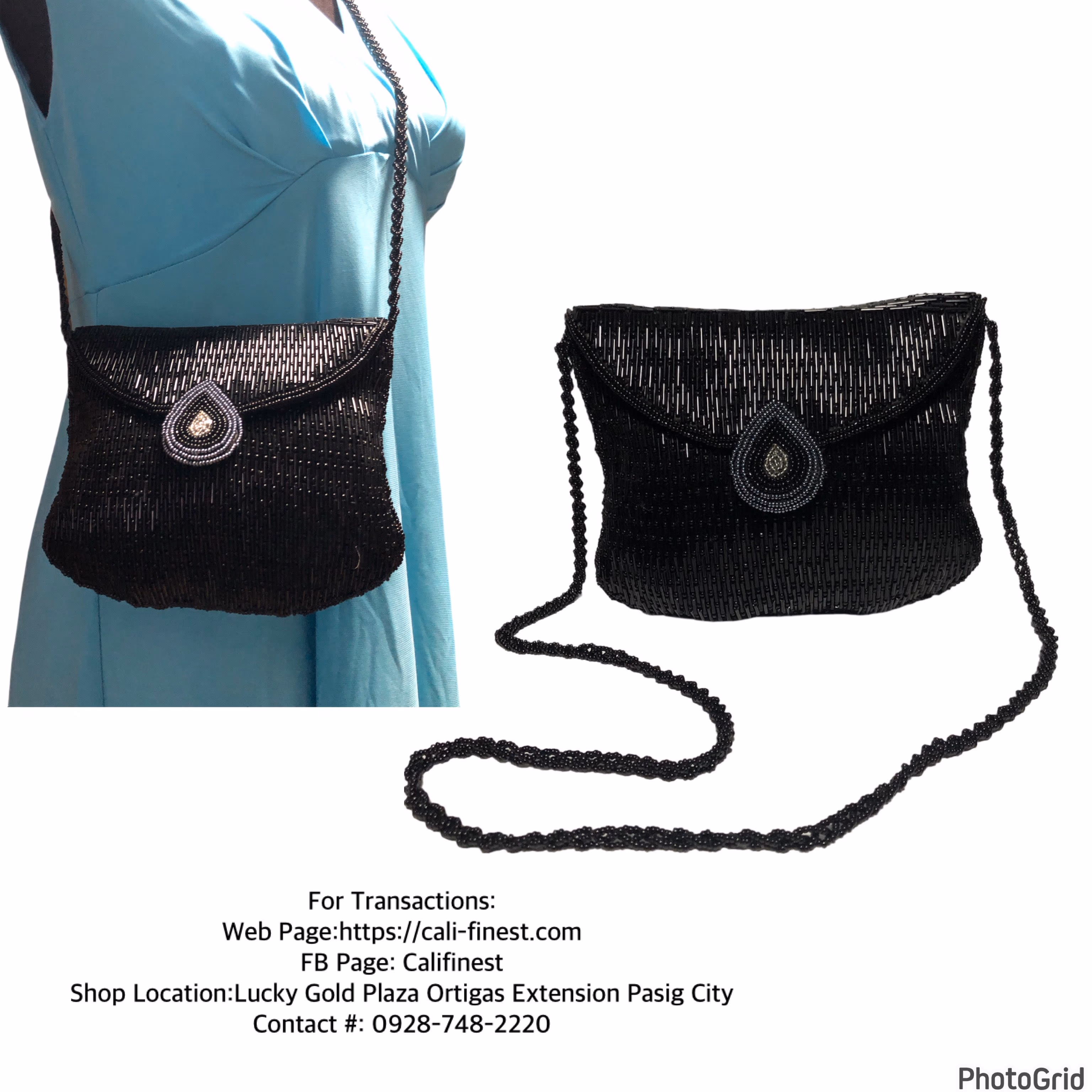 Black Beaded Evening Shoulder Bag