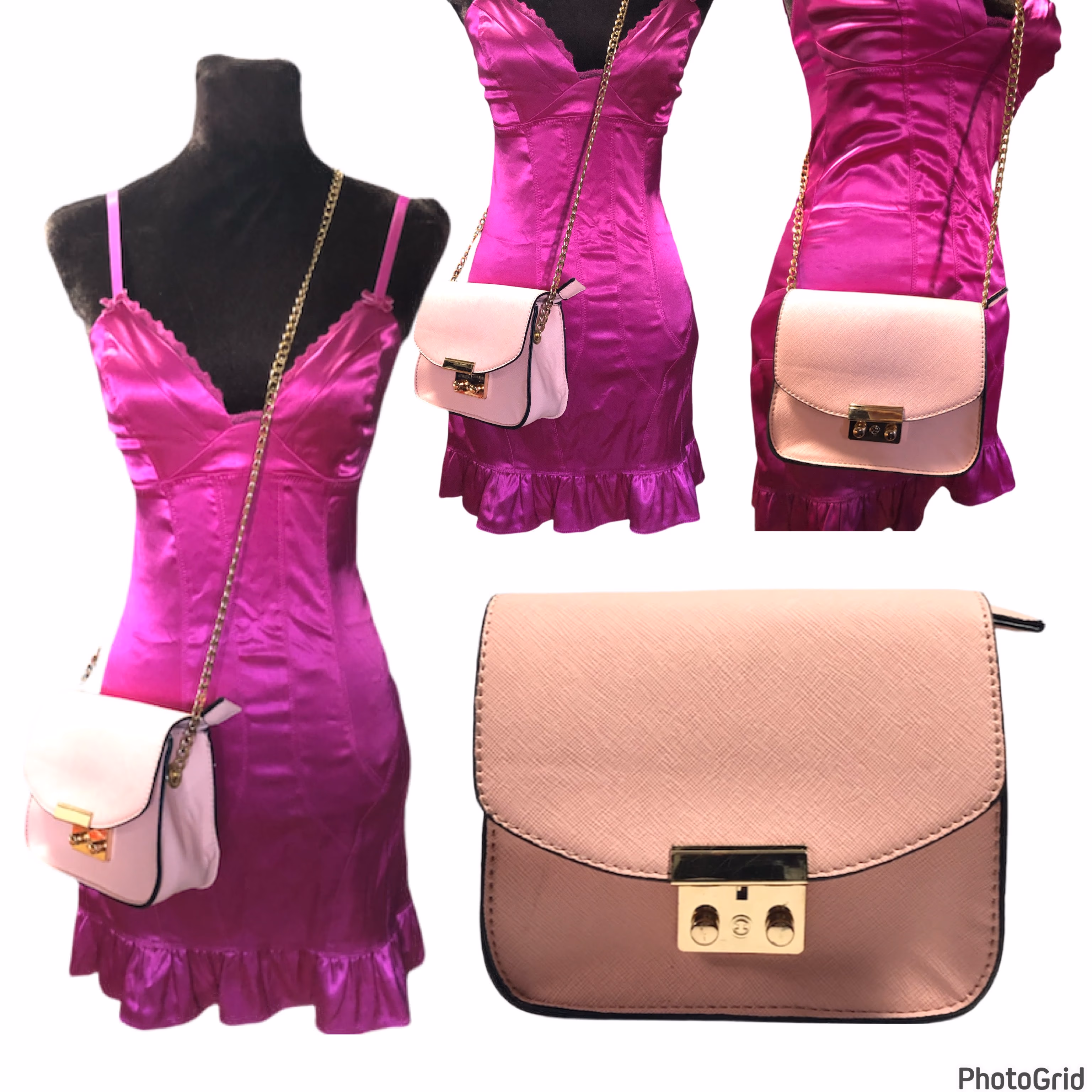 Light Pink Women’s Shoulder Bag with a gold chain Strap