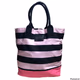 Victorias Secret Large Pink Black Striped Canvas Shoulder Bag Tote