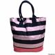 Victorias Secret Large Pink Black Striped Canvas Shoulder Bag Tote