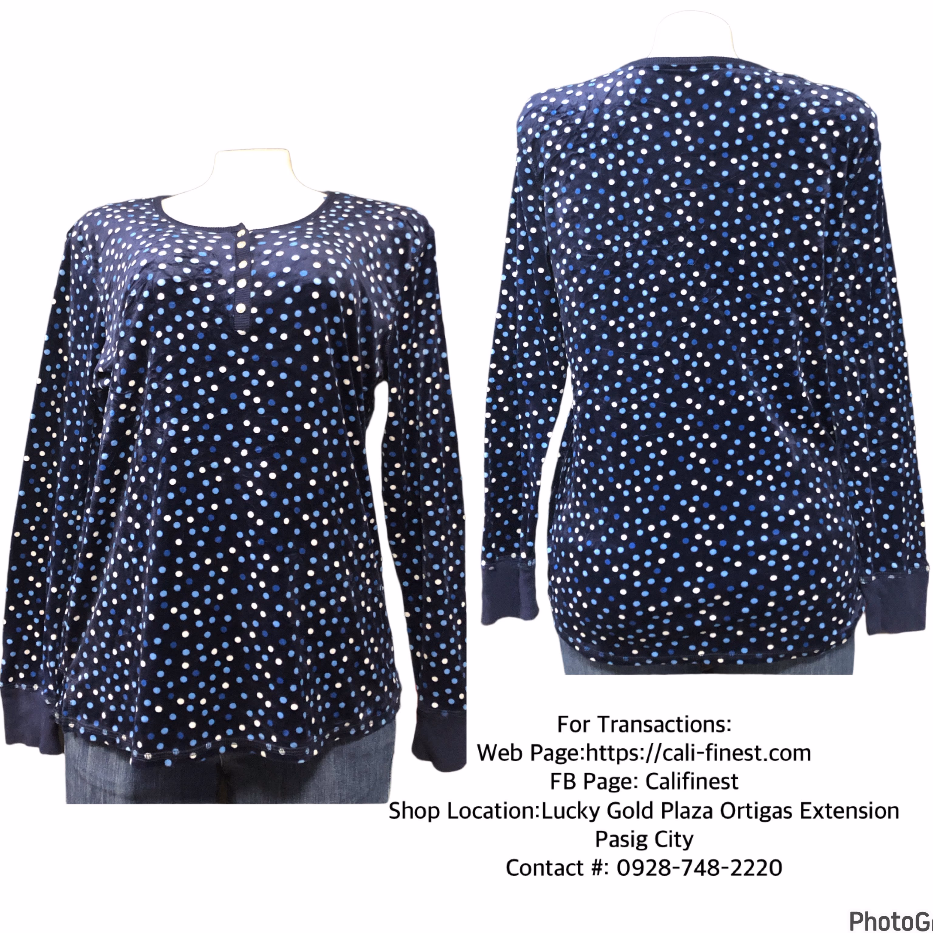 Nautica Women’s Navy Blue and White Ultra Plush Polka Dot Stretch