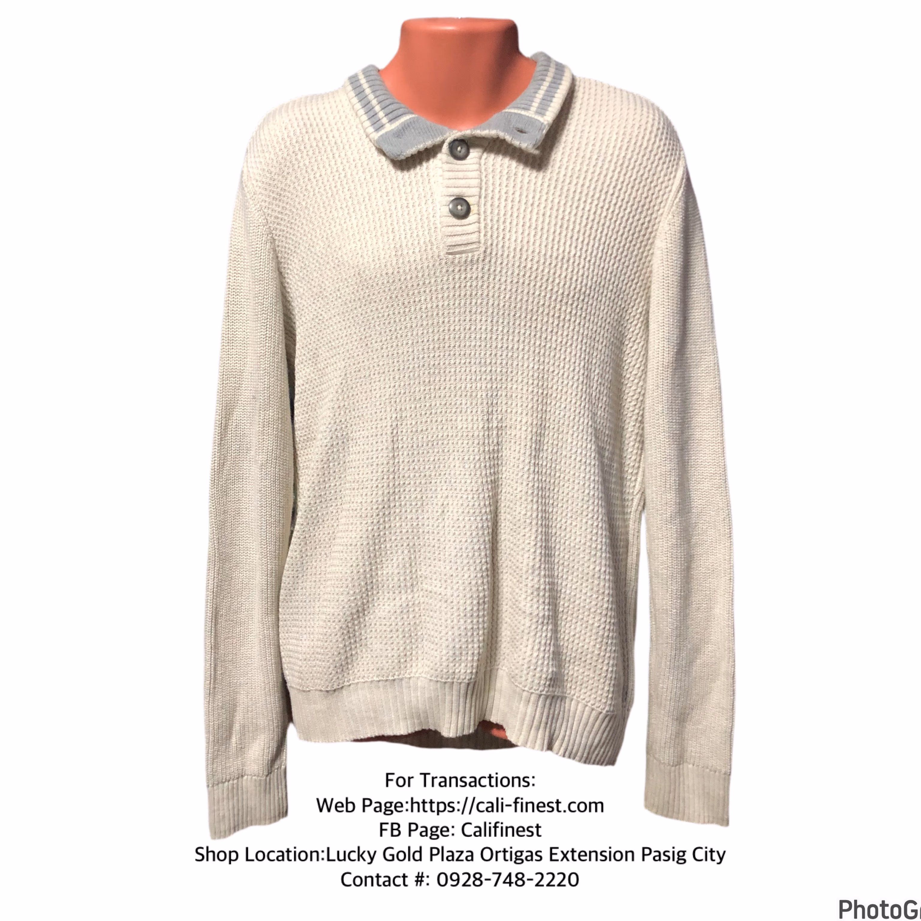 American Ray Mens 3 button White Pullover Sweater
