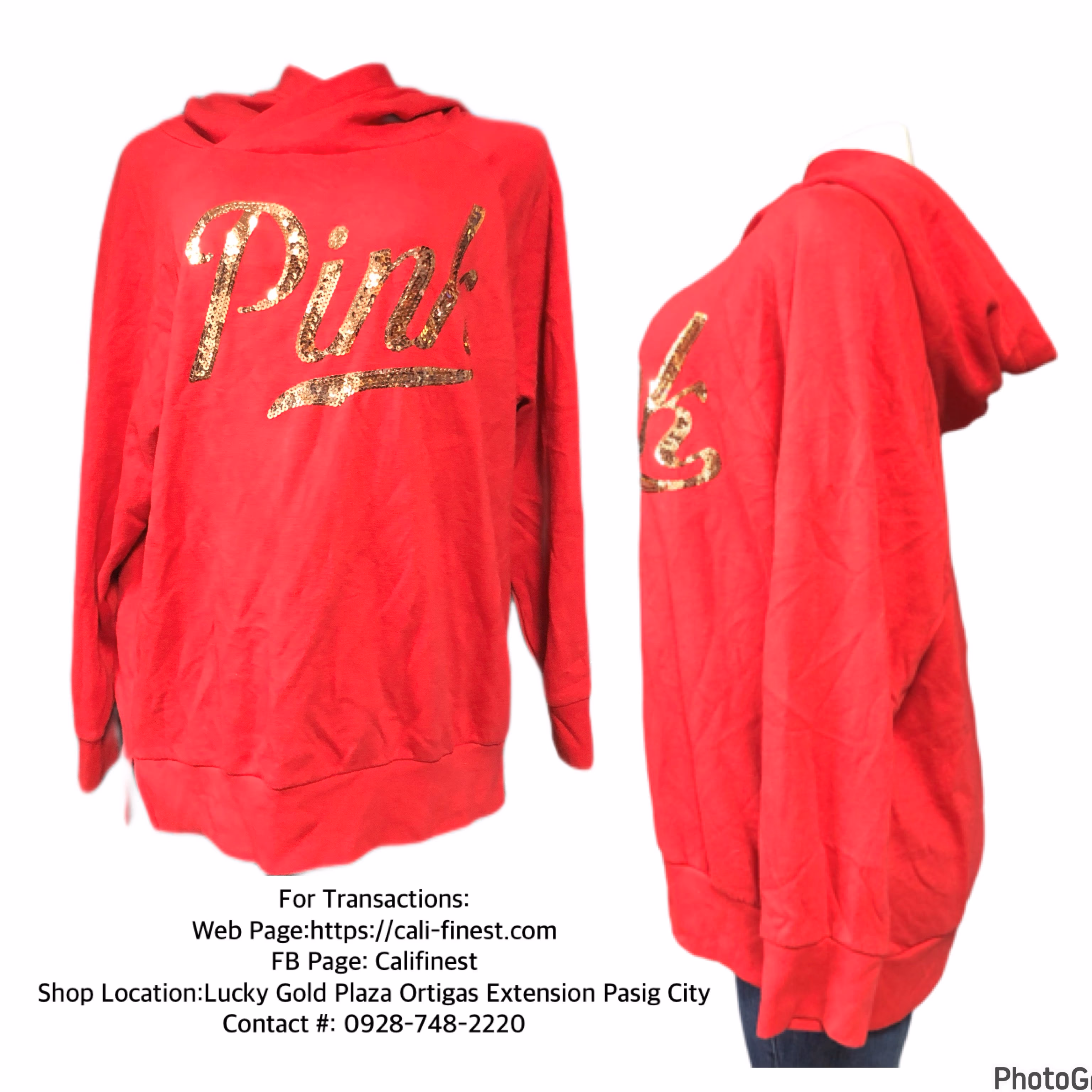 Victoria Secret PINK Red Hoodie with Gold Sequin for Womens