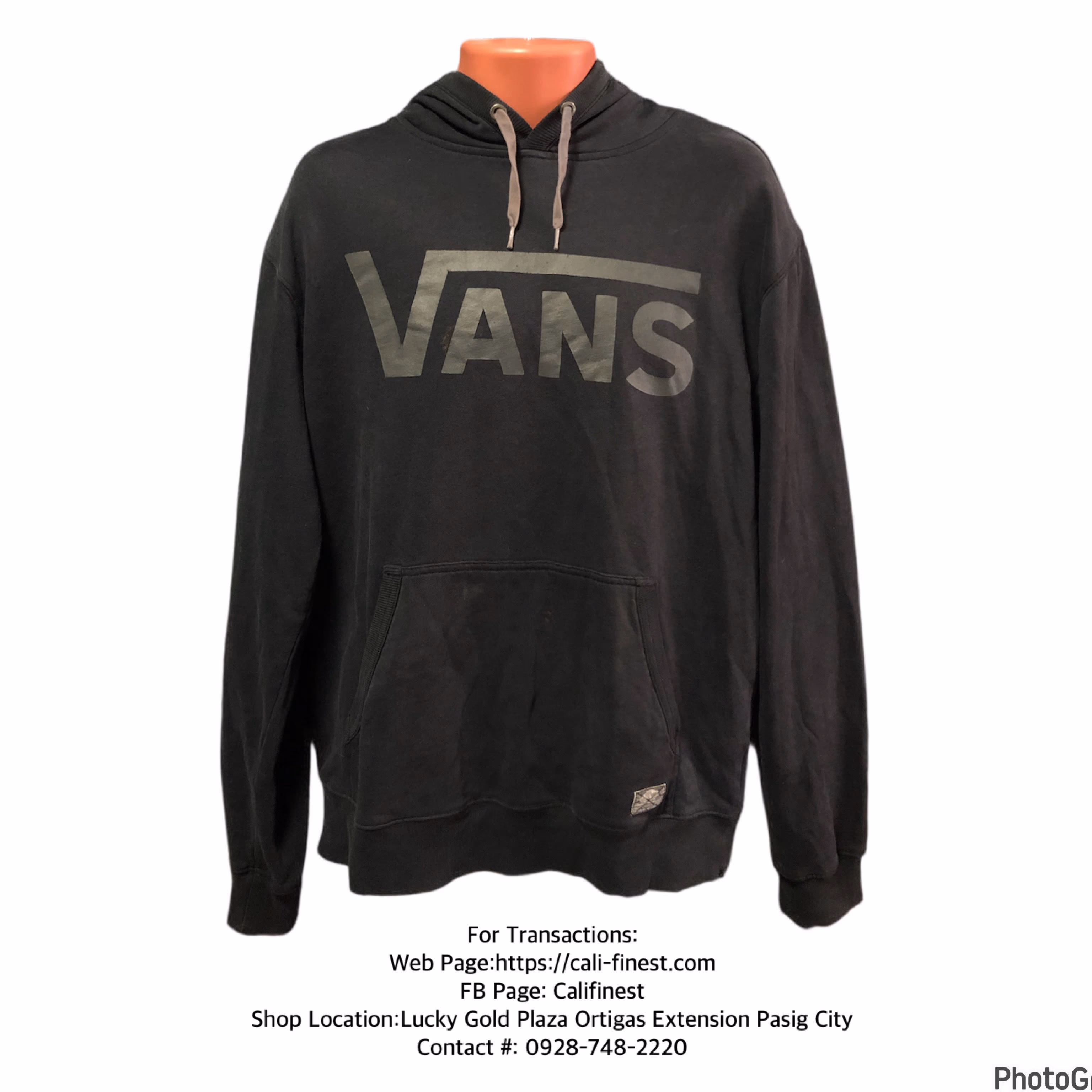Vans Hoodie Graphic Logo Skater Print Pullover Retro Black Large