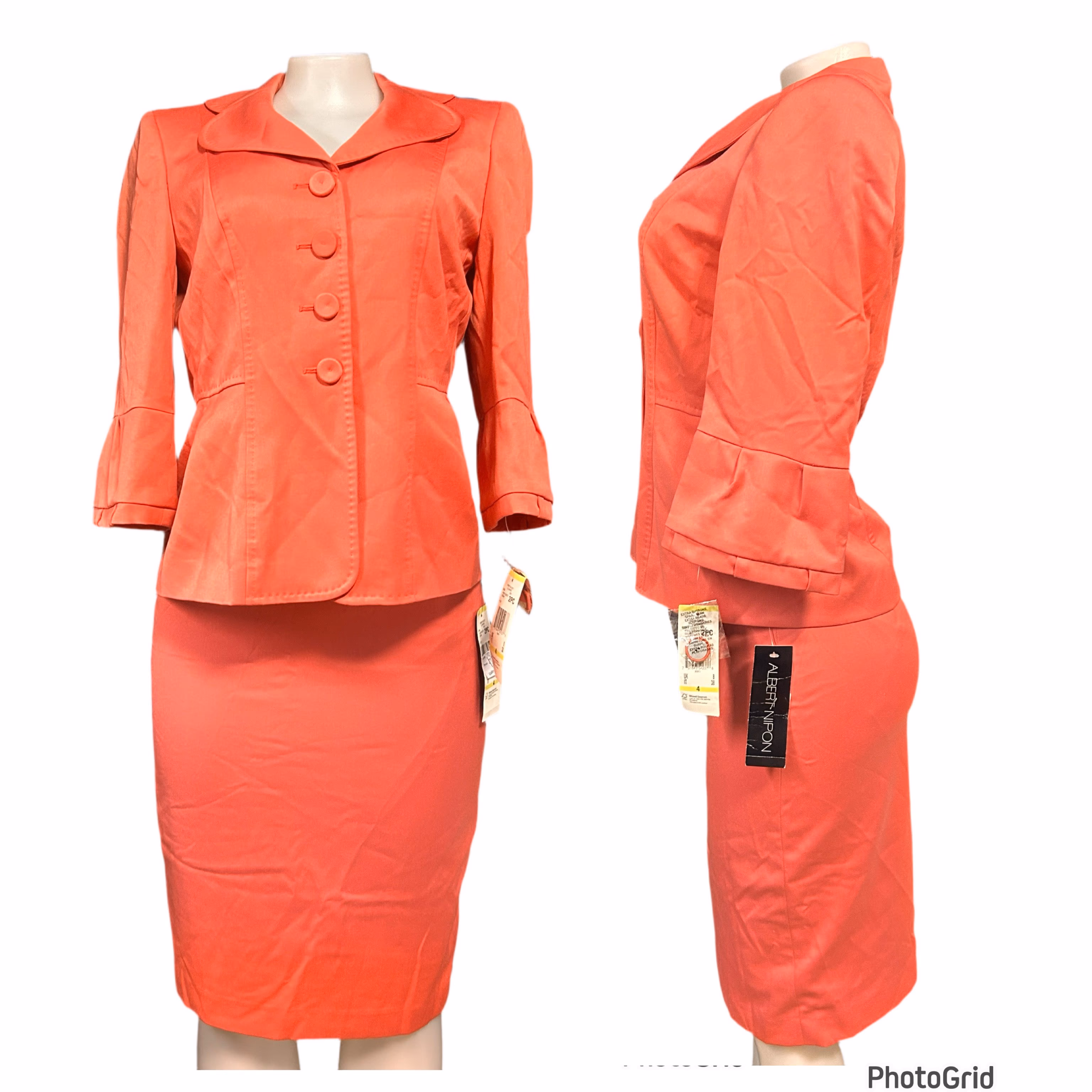 Albert Nipon Womens Coral Pink Polyester Blend 2 Piece Skirt Suit