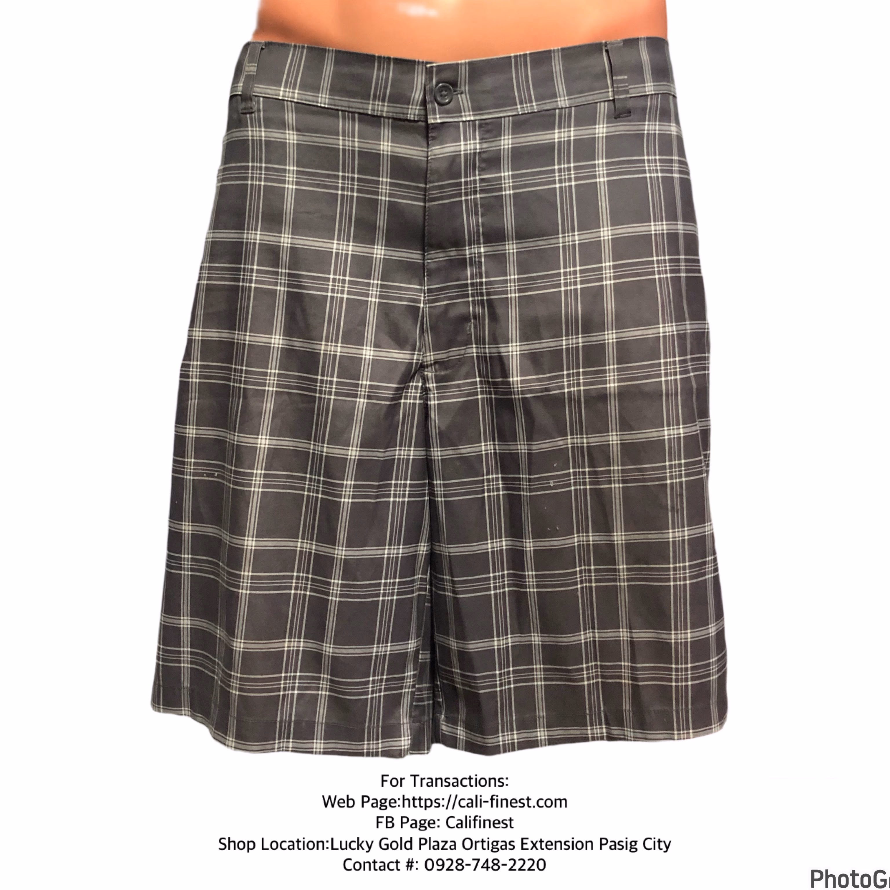 Russell Athletic Men’s Grey Plaid Lightweight Summer Golf Flat Front Vacation Shorts