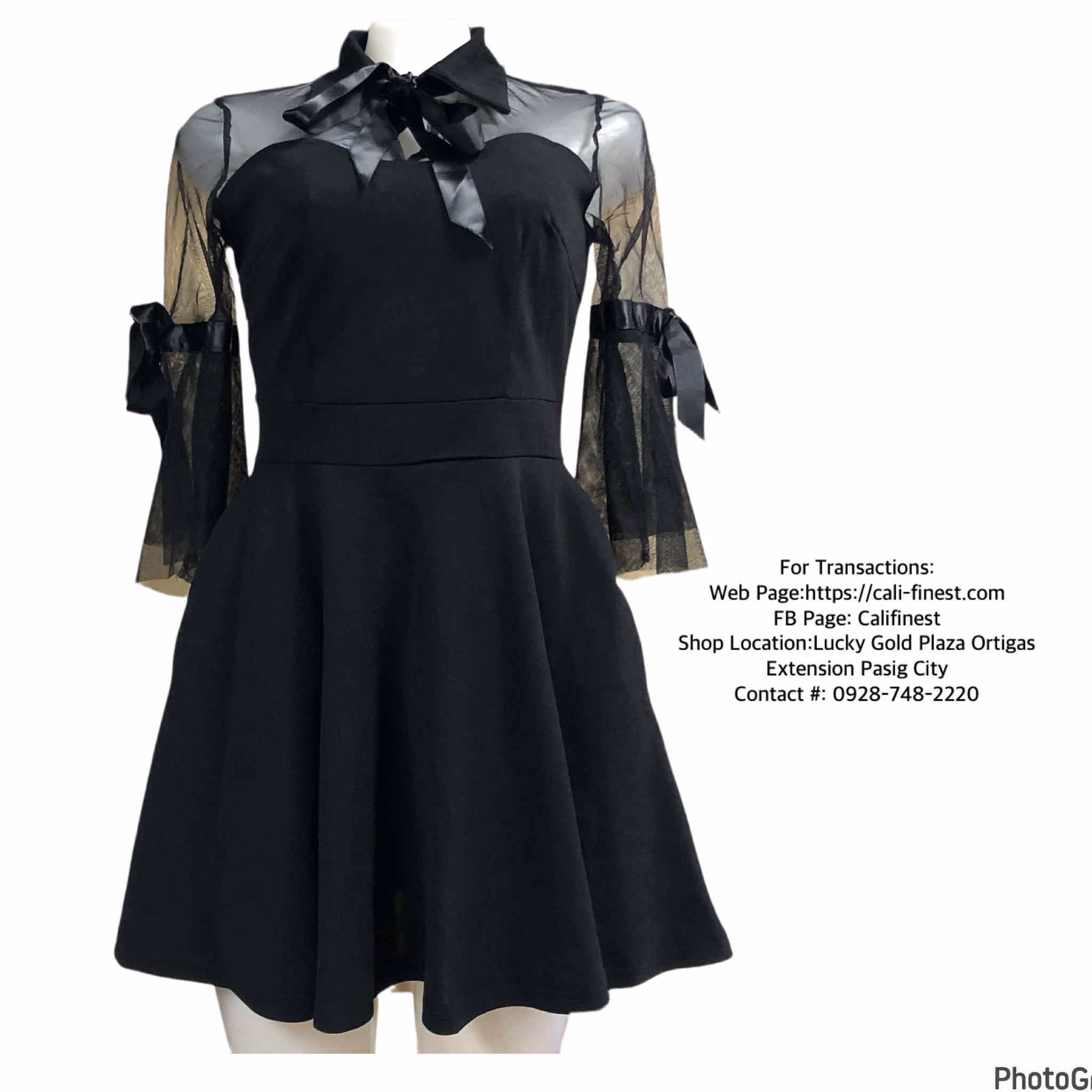 Ladies Mesh Sheer Dress Midi Bow Tie Flare Sleeve Elegant Fit Party Retro Summer