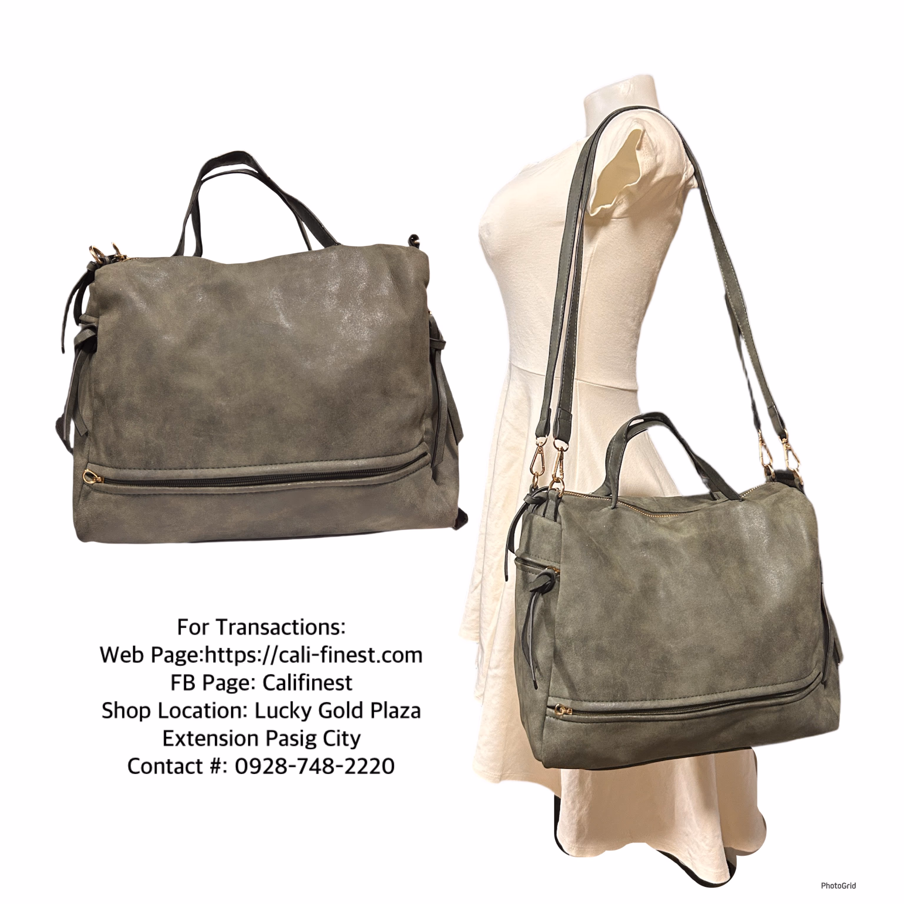 Ladies Leather Shoulder Bag and Handbag Olive Green 
