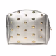 Womens silver crossbody bag with gold stud  and a gold chain strap