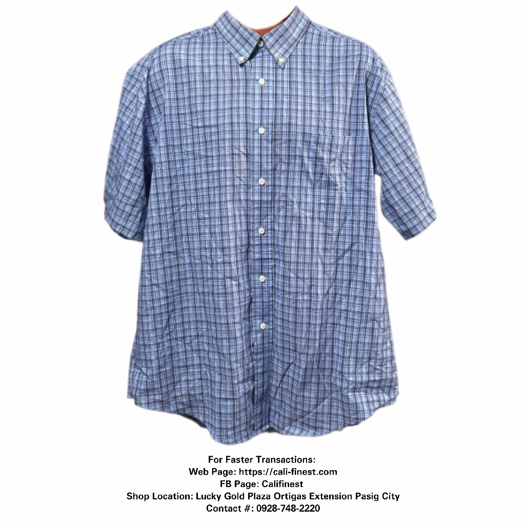 Town Craft Blue Plaid Short Sleeve Polo Shirt