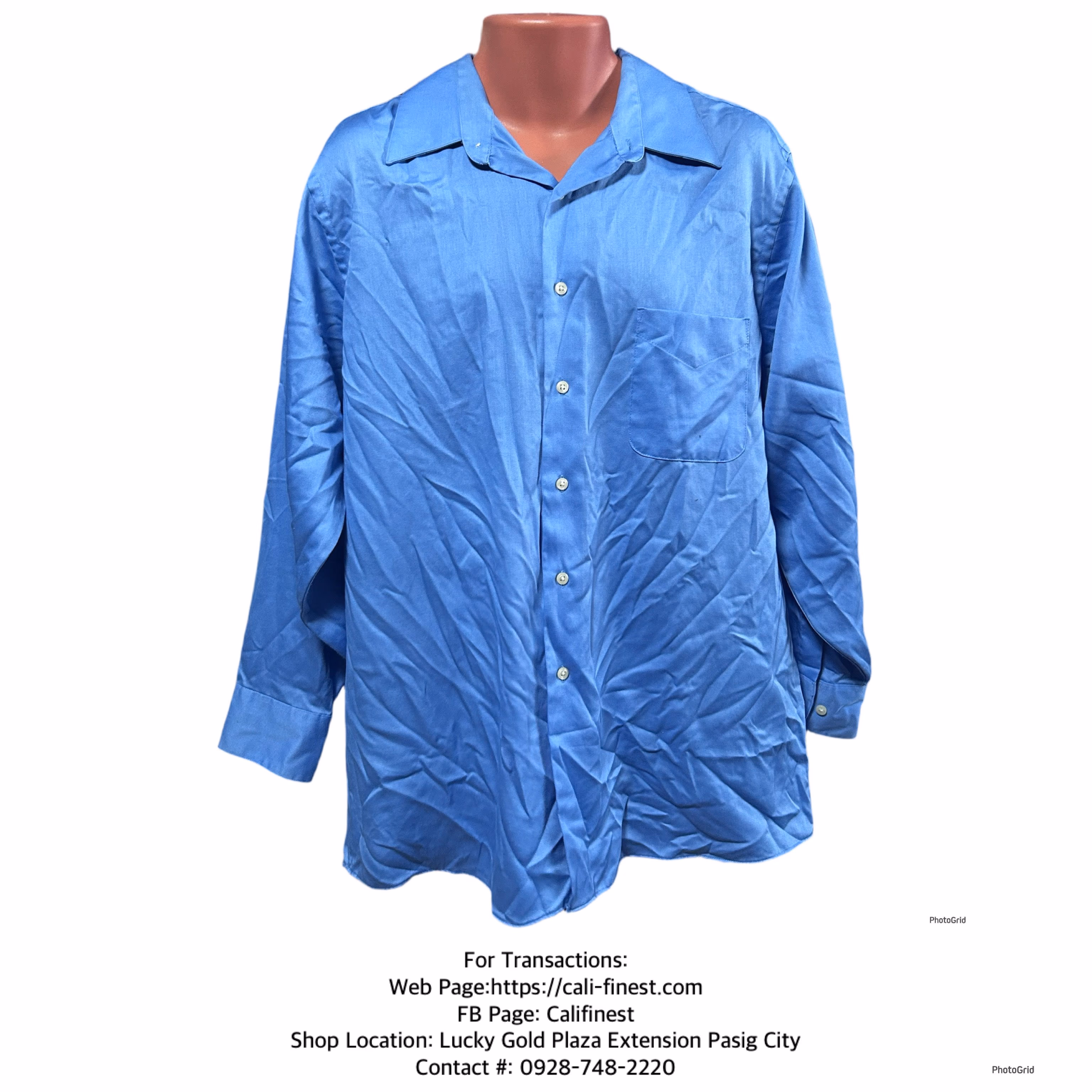 Geoffrey Beene Blue Long Sleeve Polo Shirt for Mens