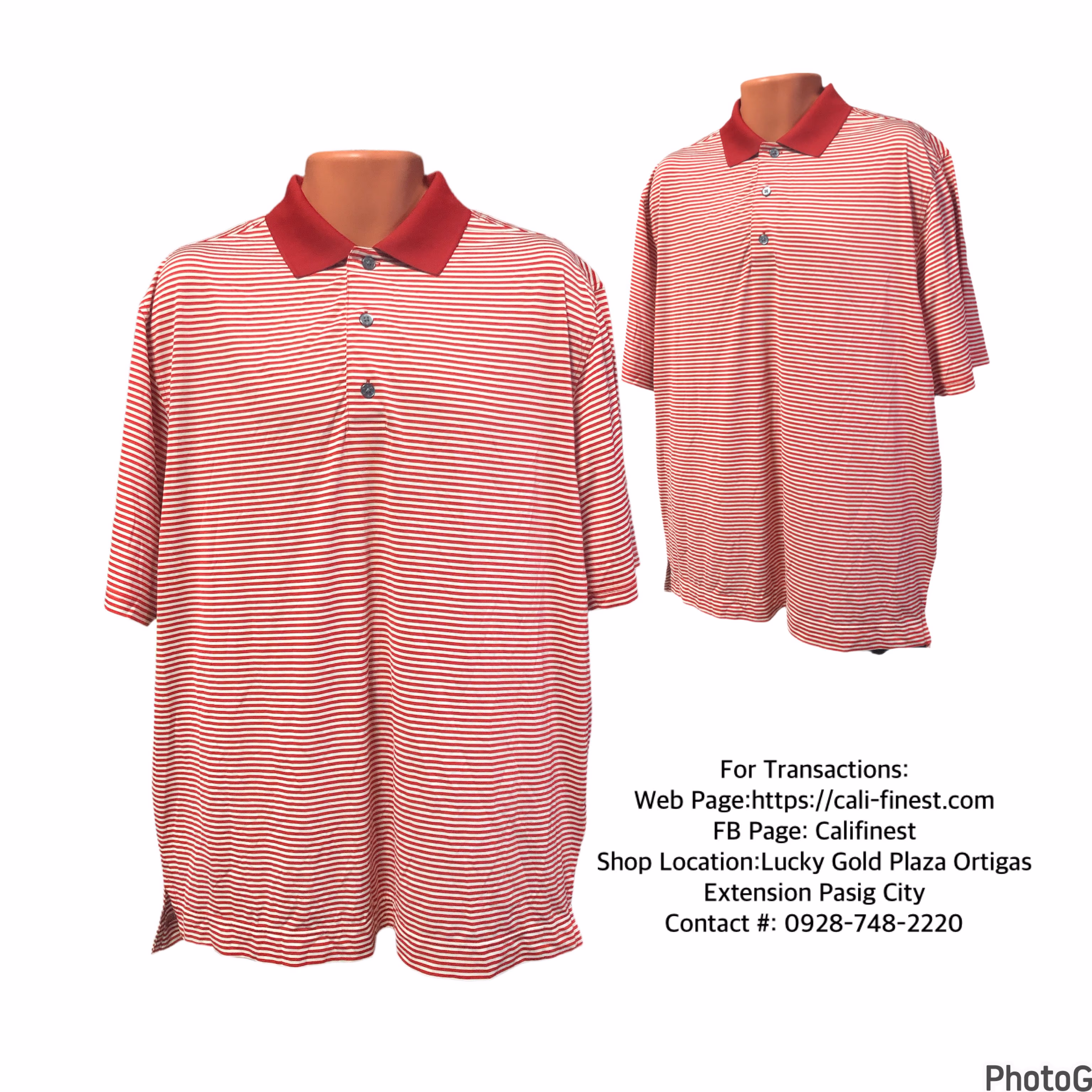 Men FootJoy Striped Polo Short Sleeve Red/White Large