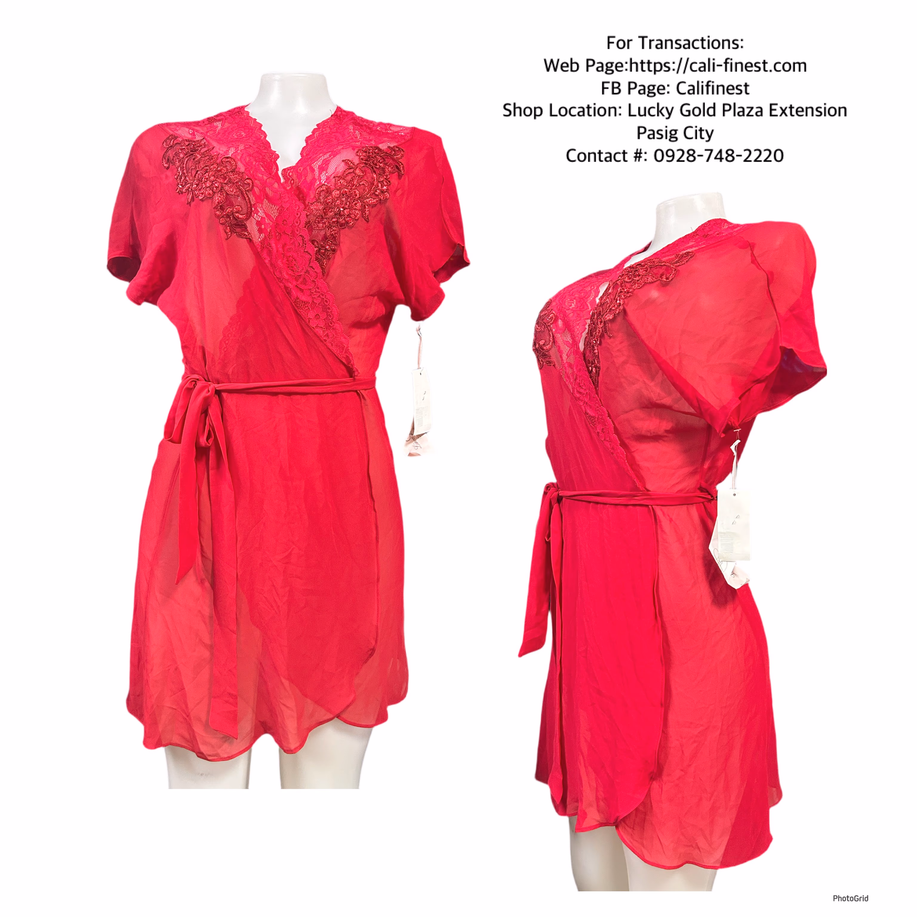 Brandnew Linea Donatella Juliet Lace-Trimmed Chiffon Wrap Robe Red Size S/M
