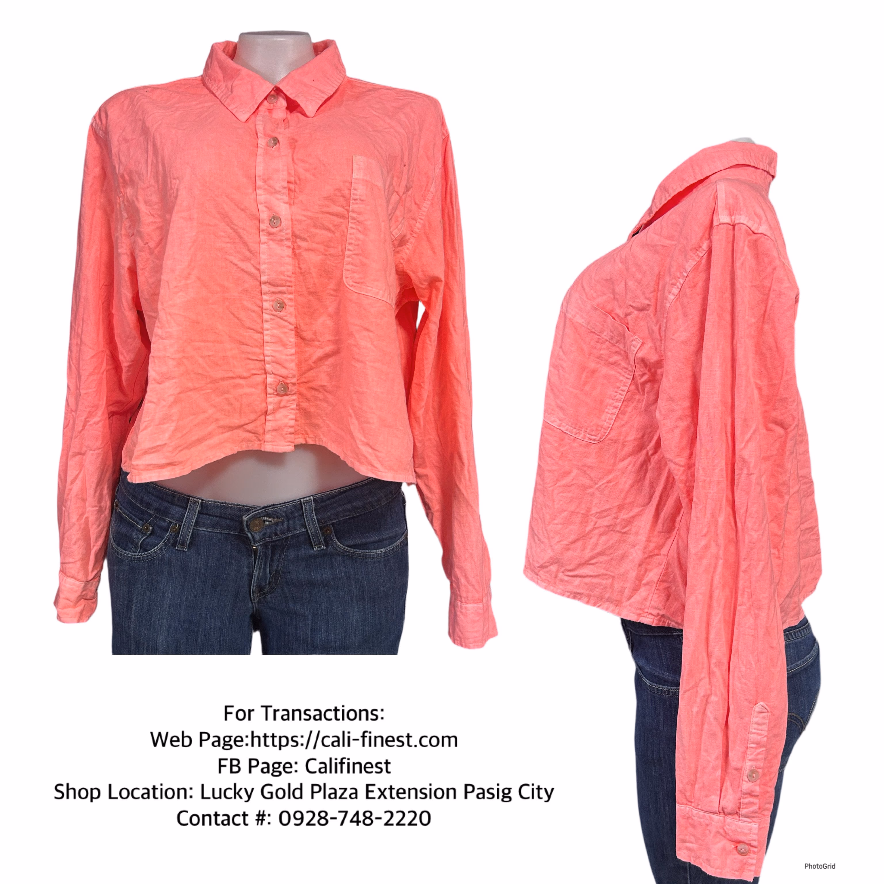 Universla Thread Goods Co Long Sleeve Cropped Top Button Down Shirt Cotton for Womens