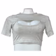 Pretty Little Thing Gray Cut Out Front Short Sleeve Cropped Top for Womens