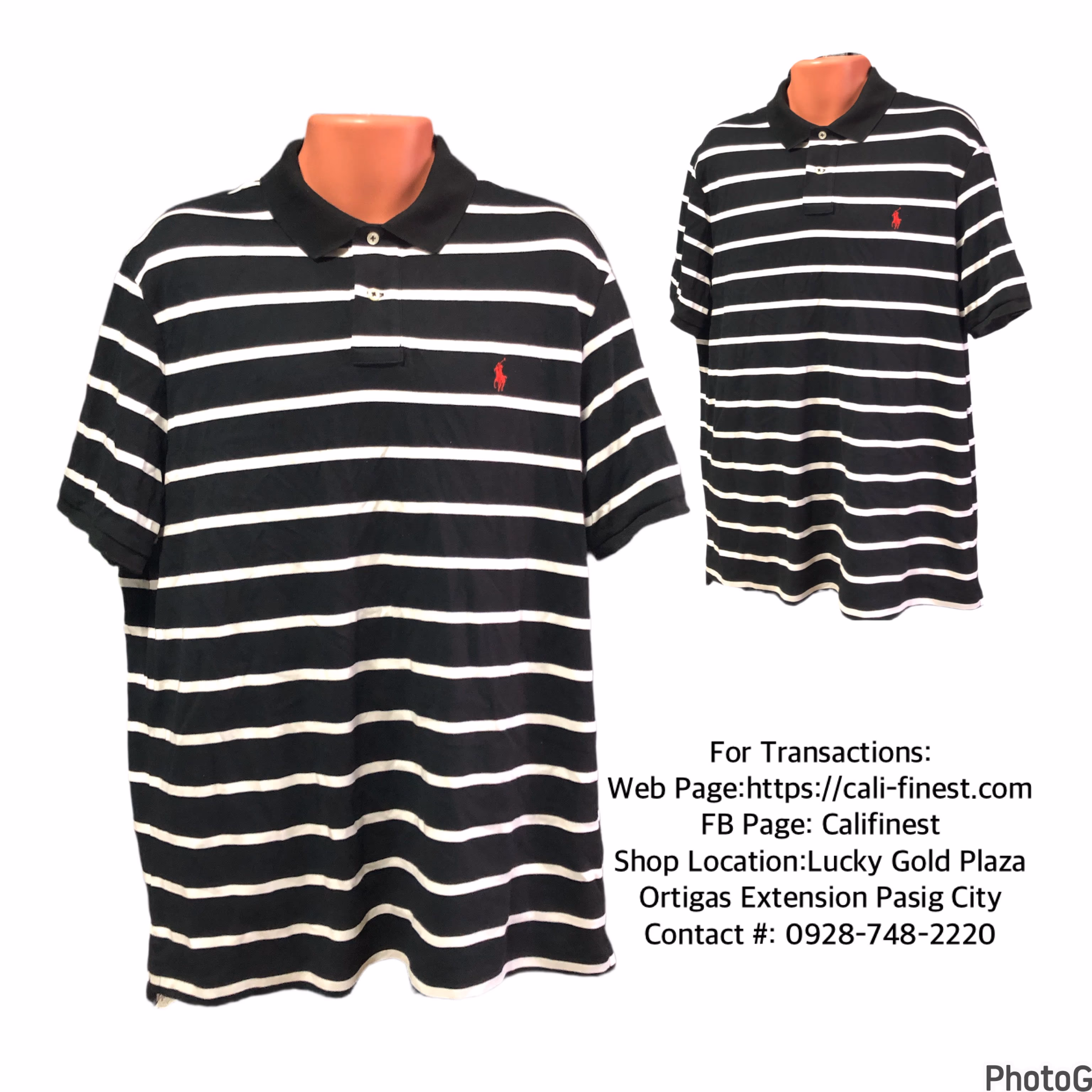 Polo Ralph Lauren Men Polo Short Sleeve Shirt Striped Black/White  Large 