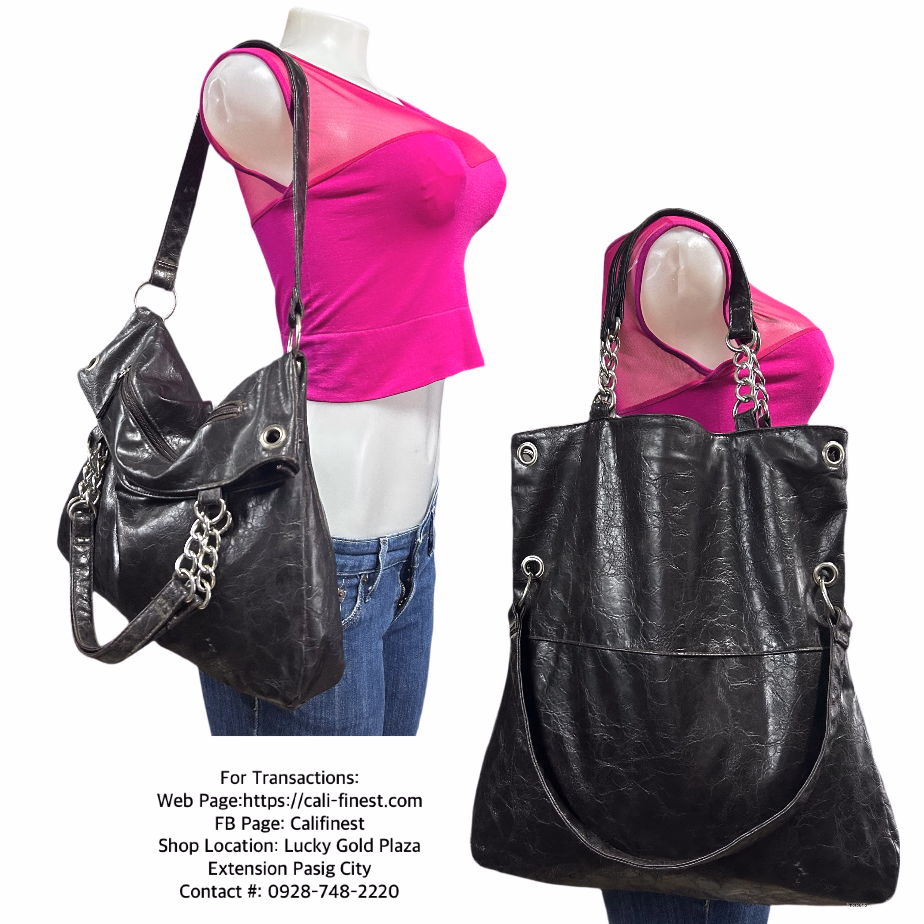 Anchor Blue Black Synthetic Leather Tote Bag for Womens