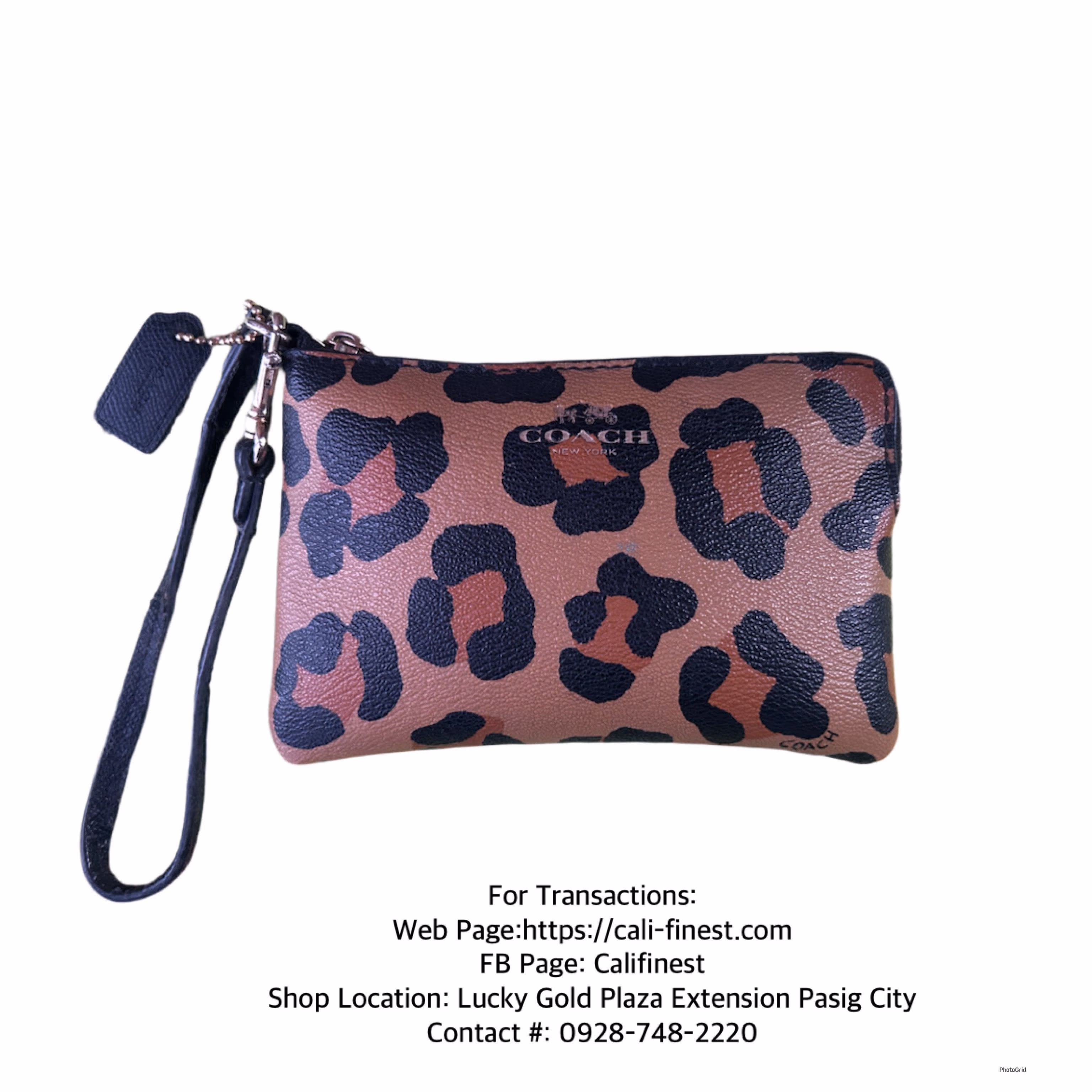 COACH Corner Zip Wristlet for Women Leopard Print Brown