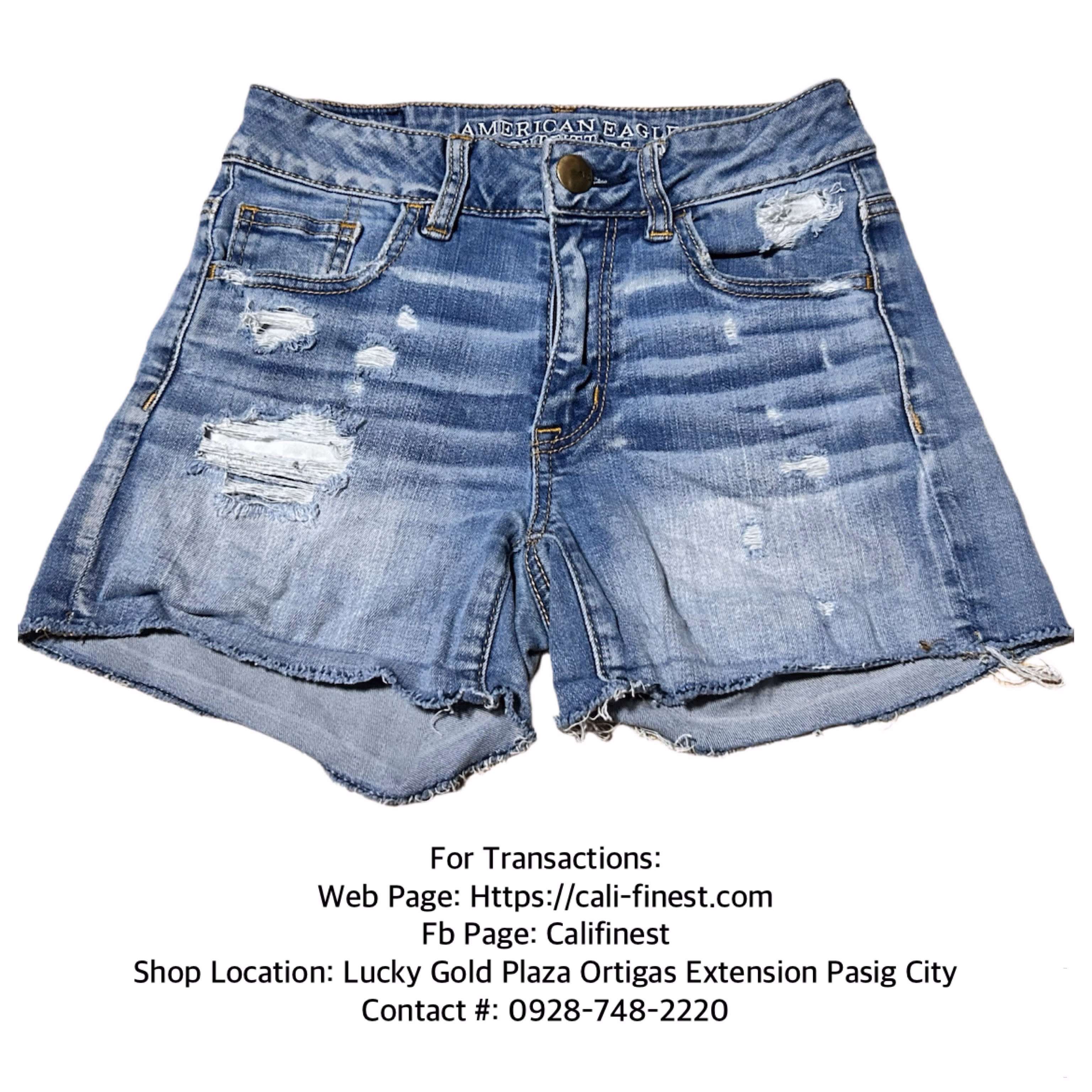 American Eagle AE Jean Shorts Blue Hi Rise Shortie Stretch Distressed