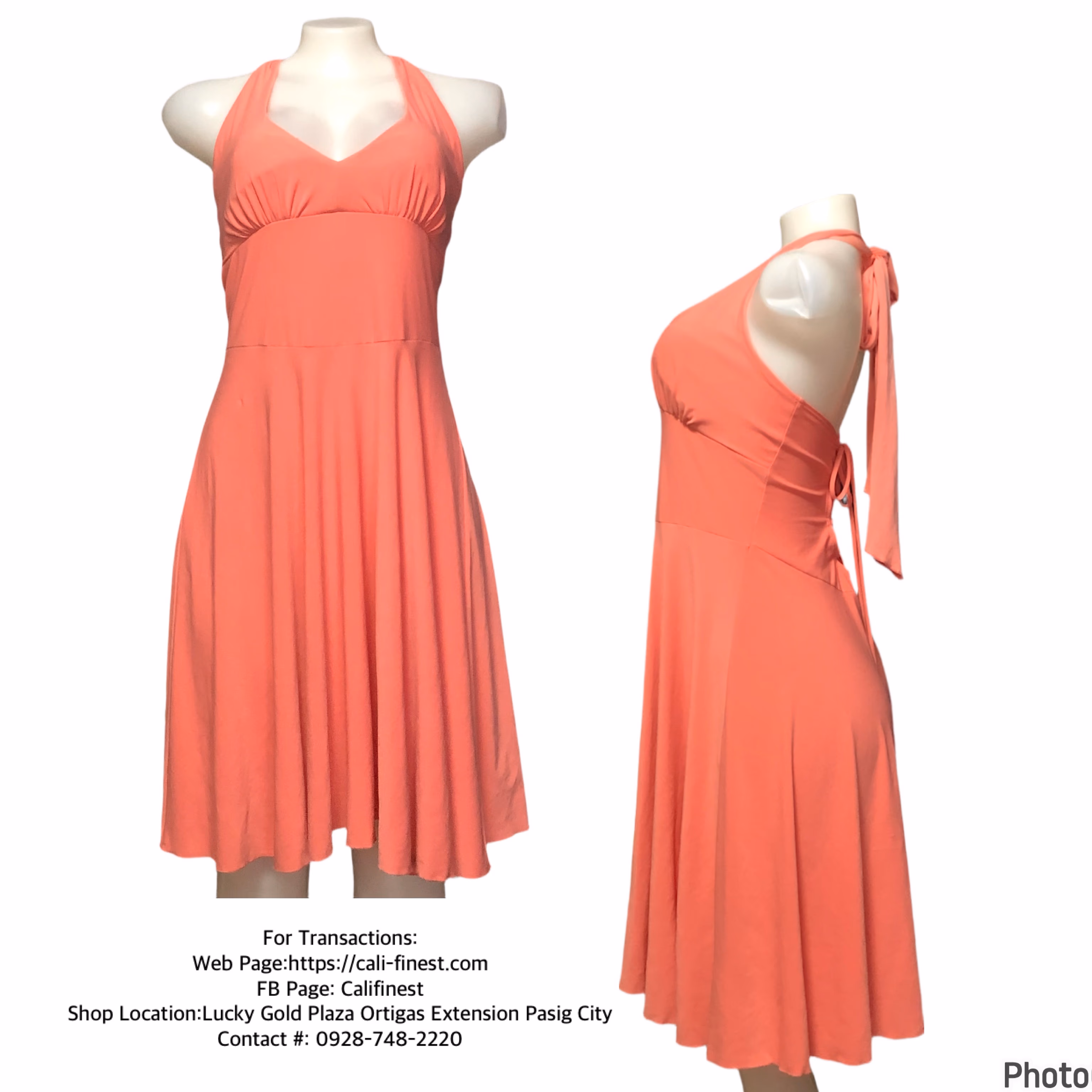 Shein Coral Halter Neck Midi Dress for Womens