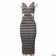  Feathers Gray Striped Maxi Dress Keyhole Sides Size M Bodycon for Womens   Mm