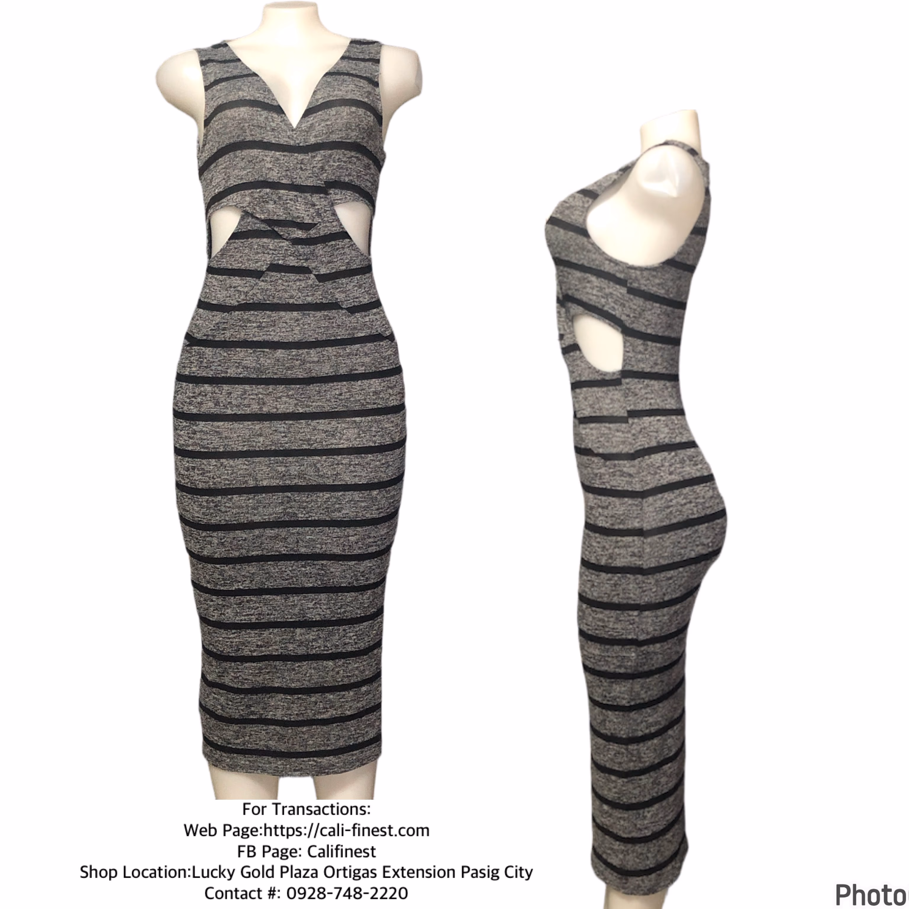  Feathers Gray Striped Maxi Dress Keyhole Sides Size M Bodycon for Womens   Mm