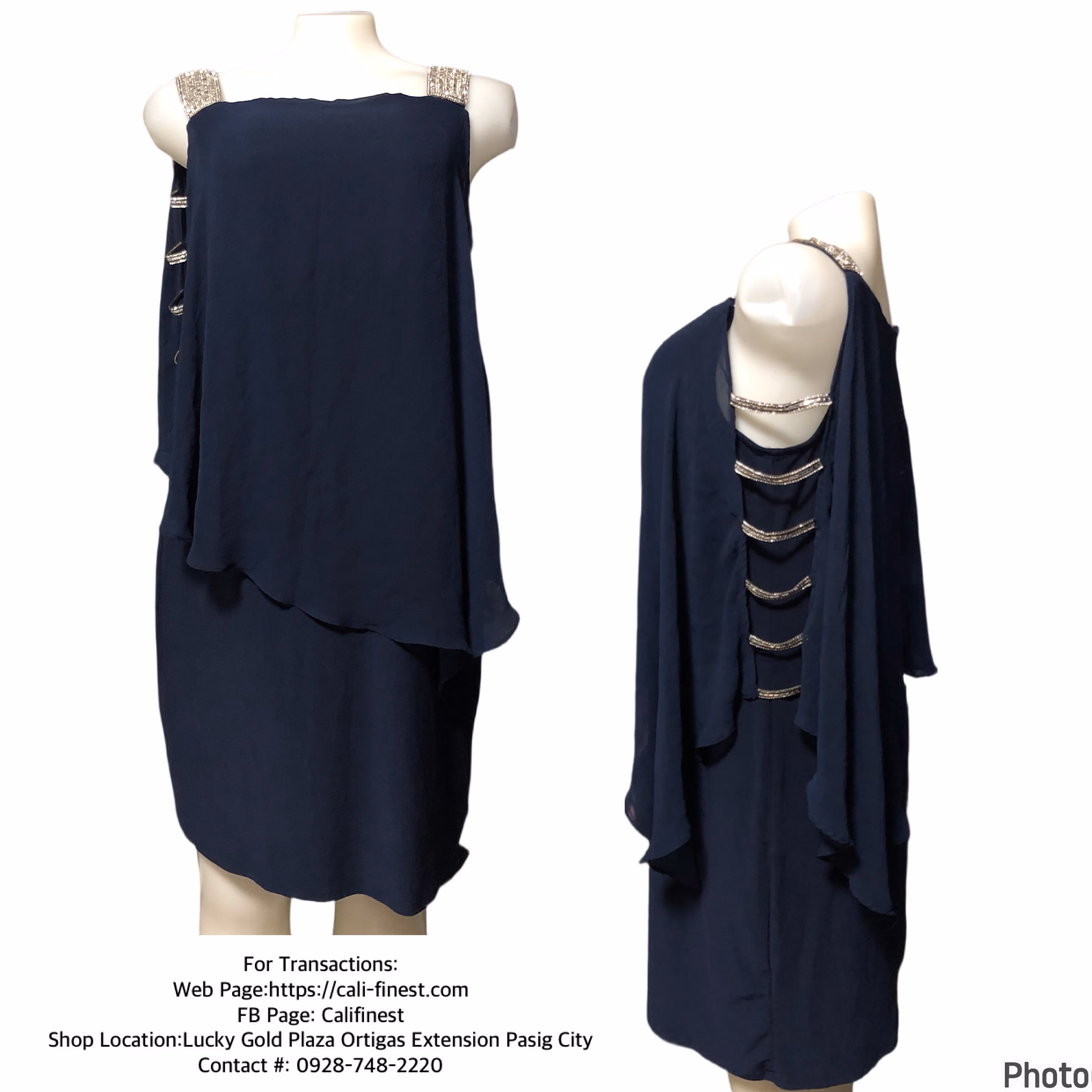 MSK Womens Navy Rhinestone Knee Cocktail and Party Dress
