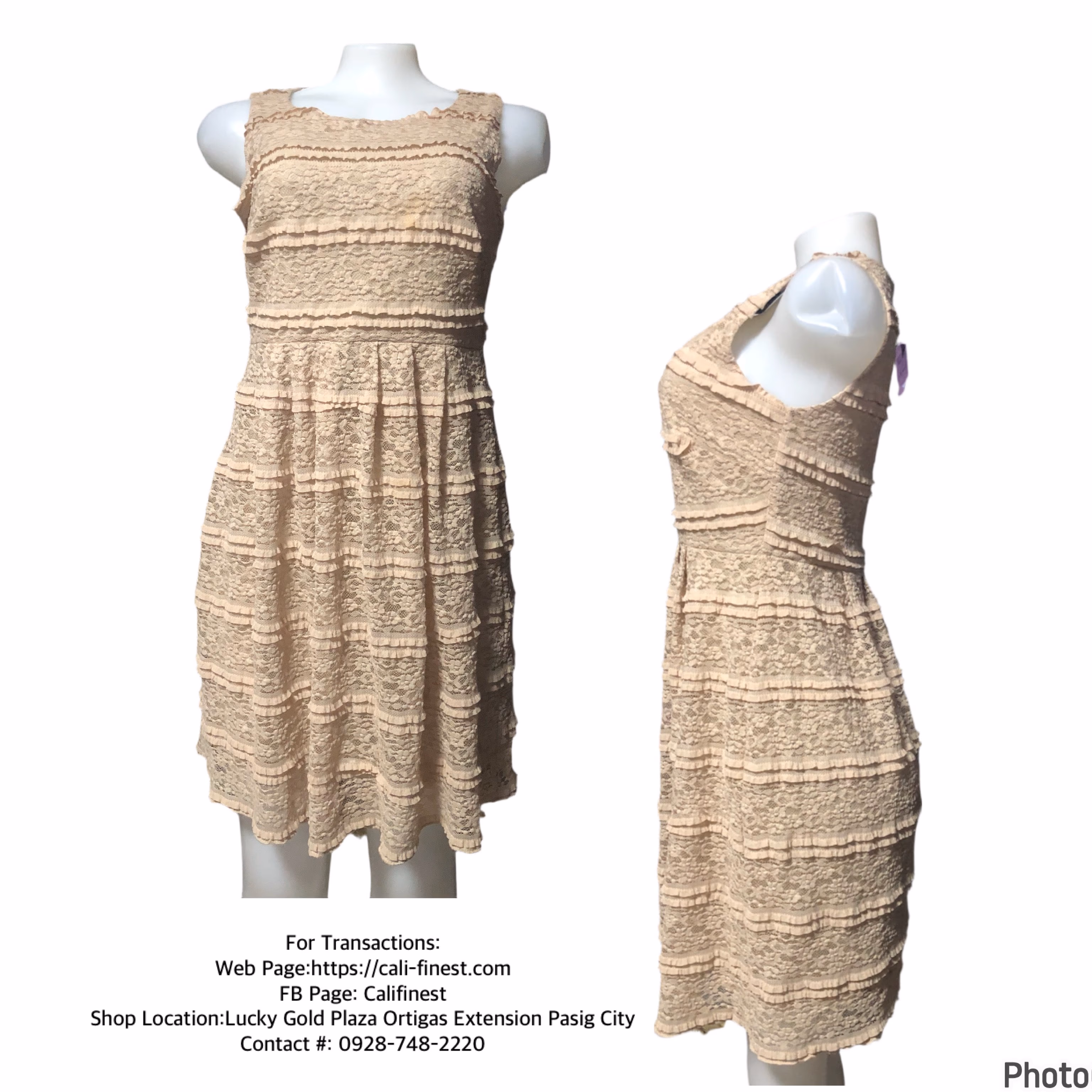 Cynthia Rowley Lace Crochet Pleated Fit & Flare Pullover Dress Beige Tan Size 4 