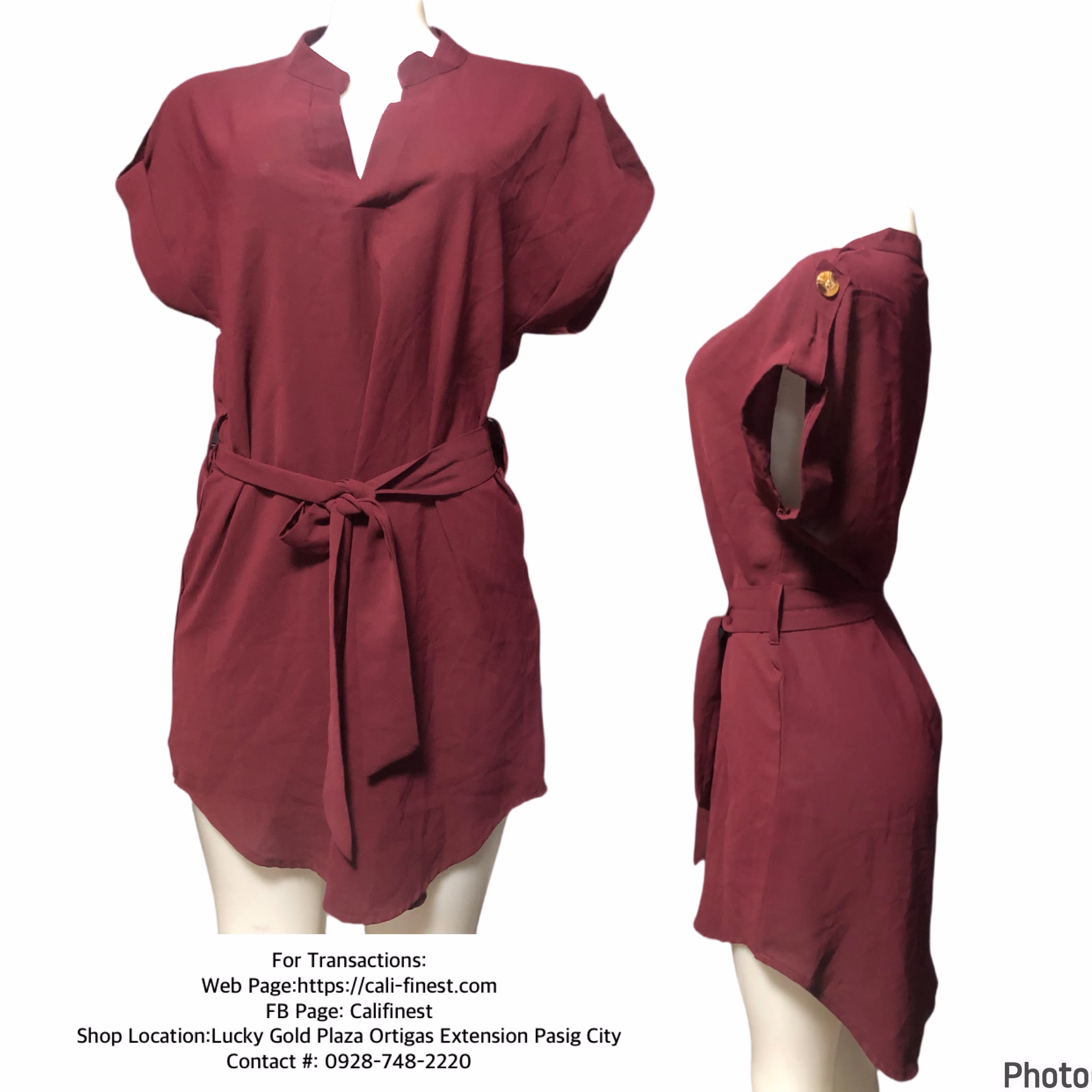 Shein Clasi Roll Up Sleeve Belted High Low Tunic Dress