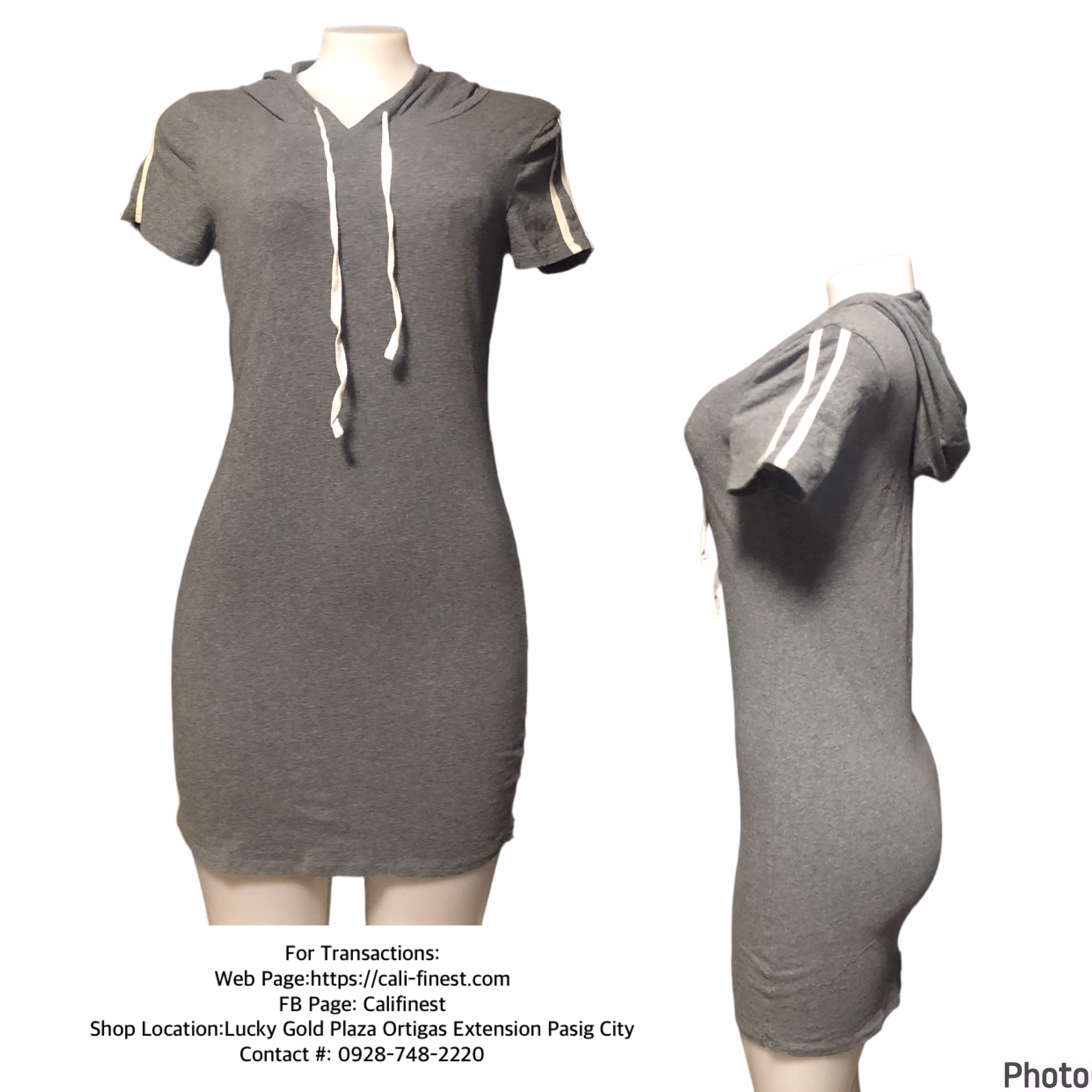 Bozzolo Gray Short Sleeve Hoodie Dress for Womens