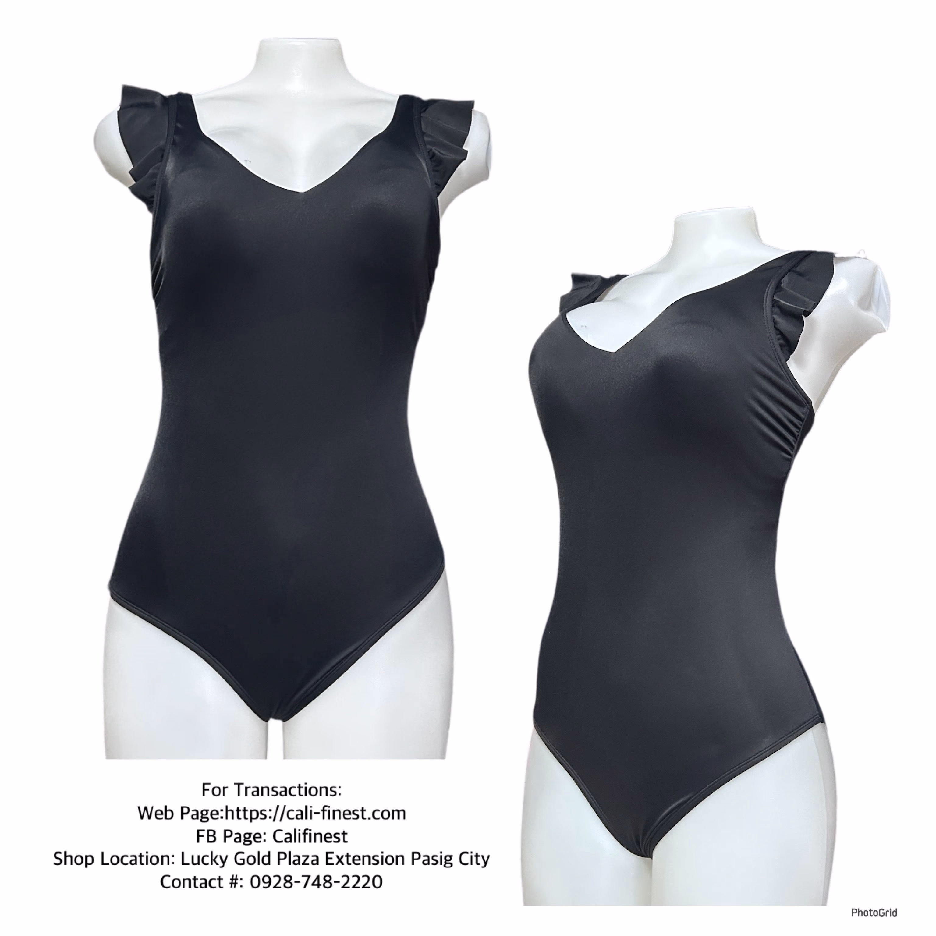 Time and Tru Ruffled Straps One Piece Swimsuit black Womens Size Small