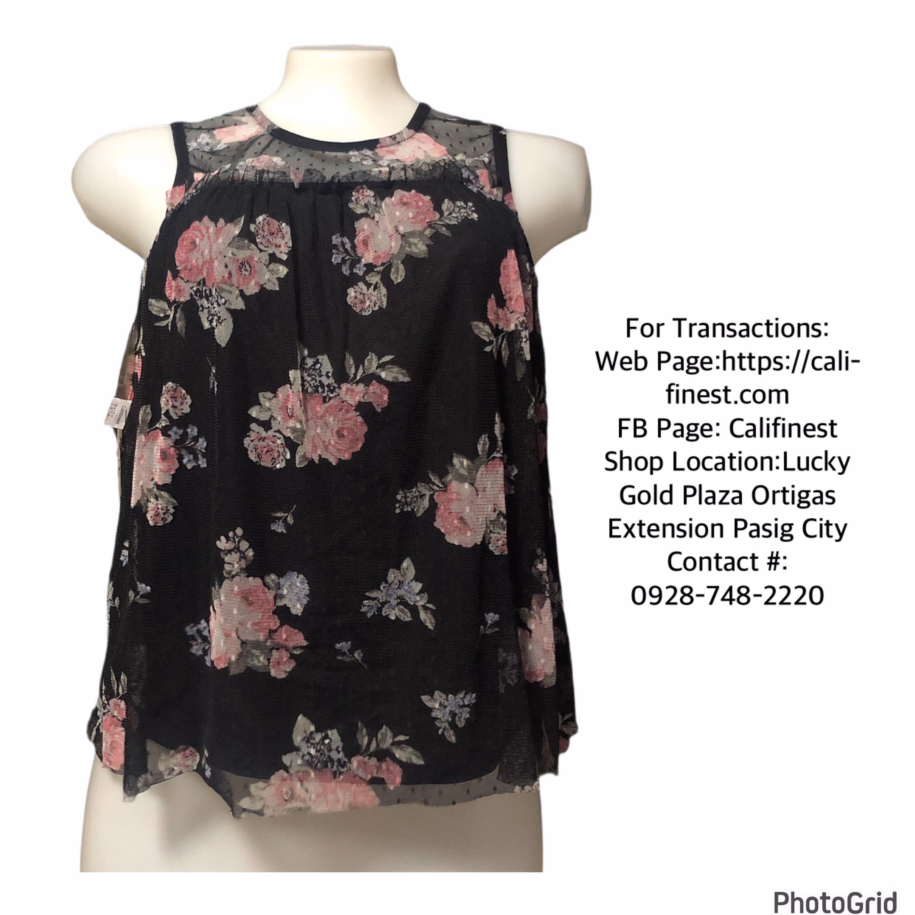 Womens Floral Blouse sleeveless Black   T#542 