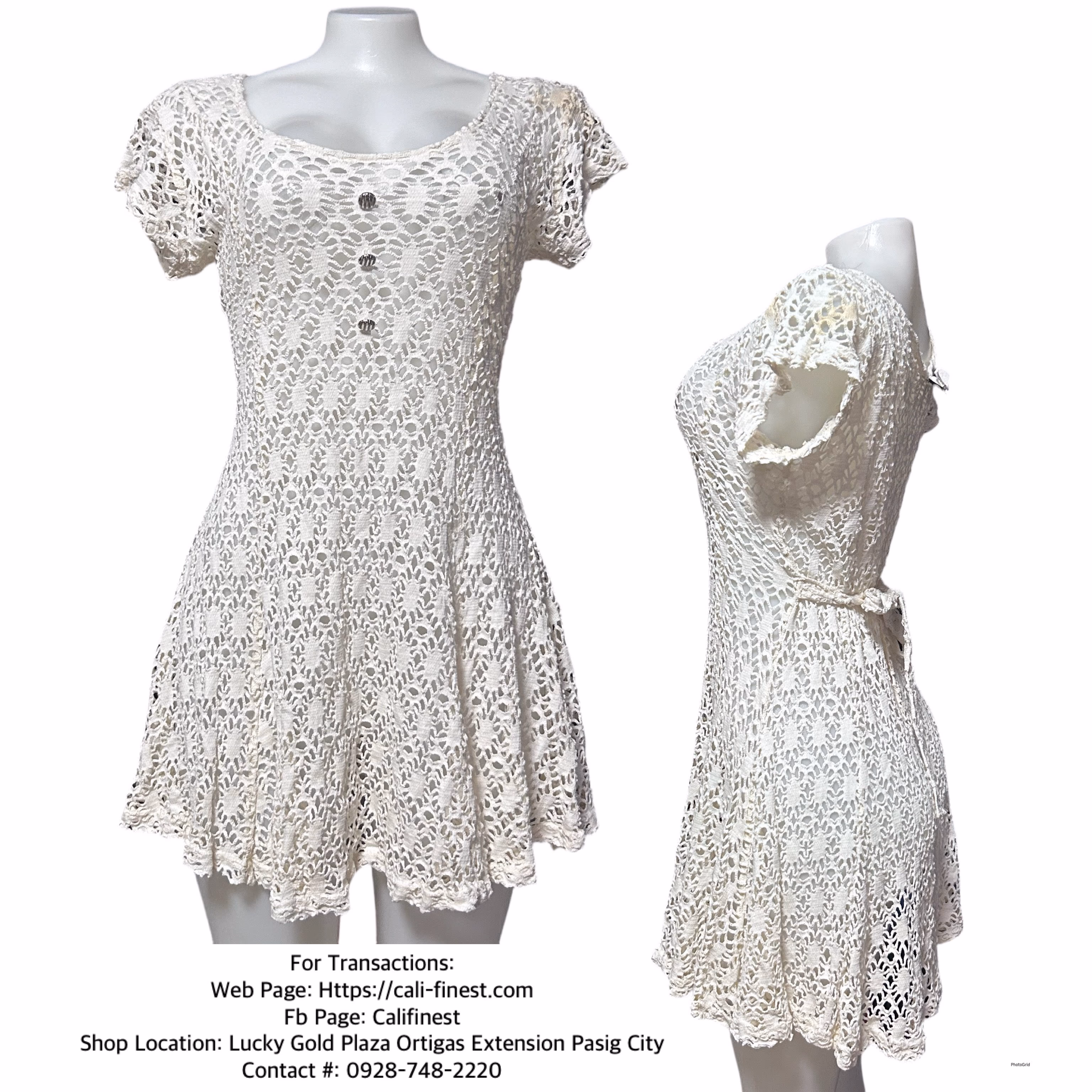 Elan 1980’s Ladies White Cotton Crocheted Dress