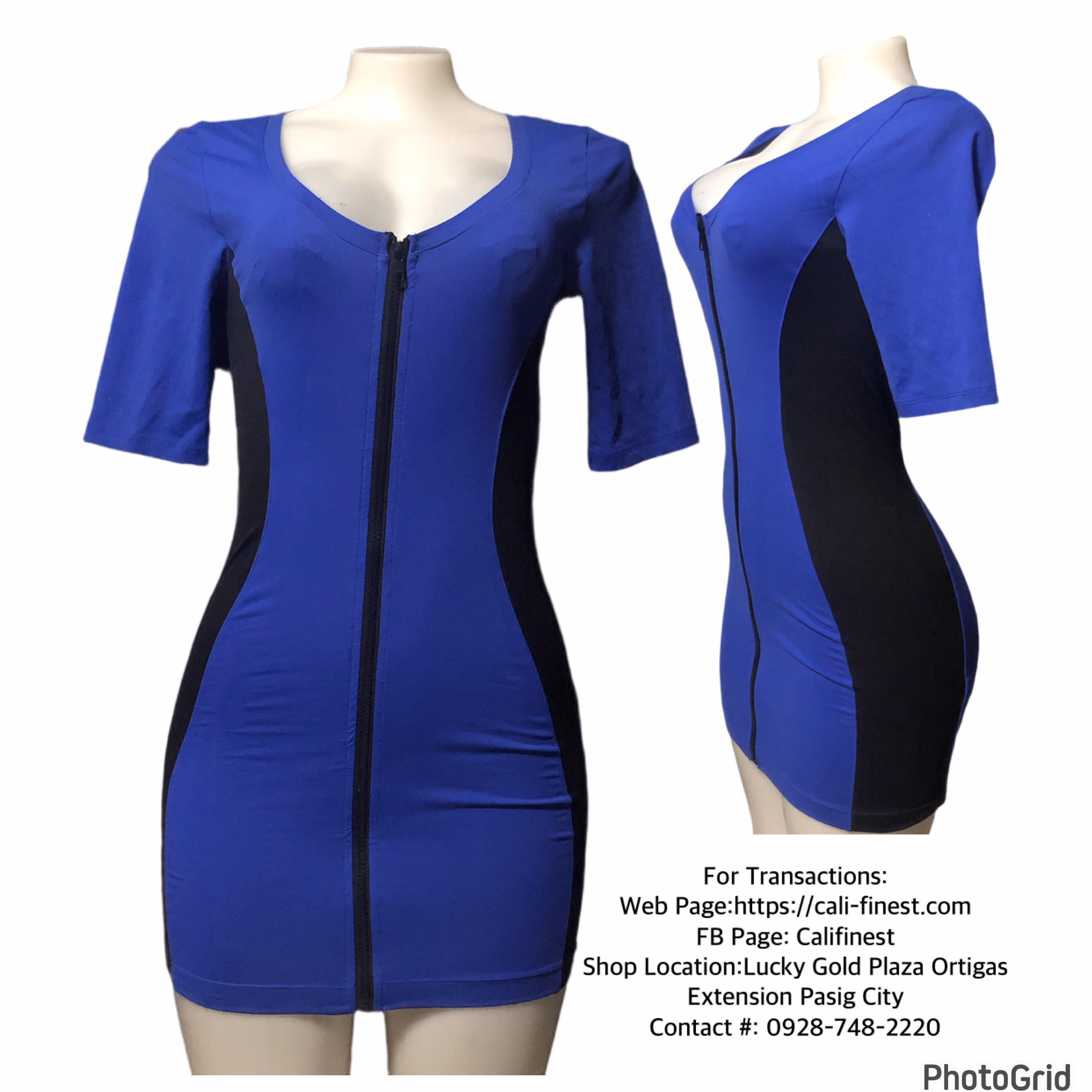 Forever 21 Bodycon Full Zip Blue Dress small  D03-187  