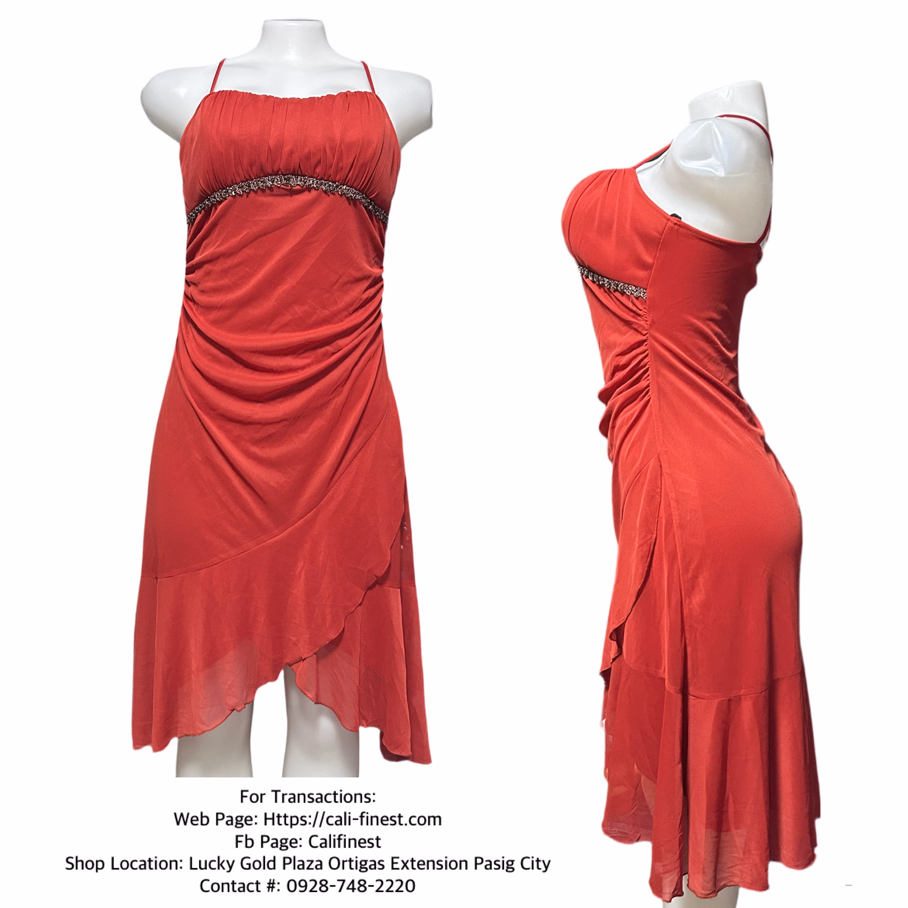 Ruby Rox Party Dress Vintage Spaghetti Strap Midi Bodycon Asymmetrical Hem Beaded Sequin Sheer Orange Overlay Size Large