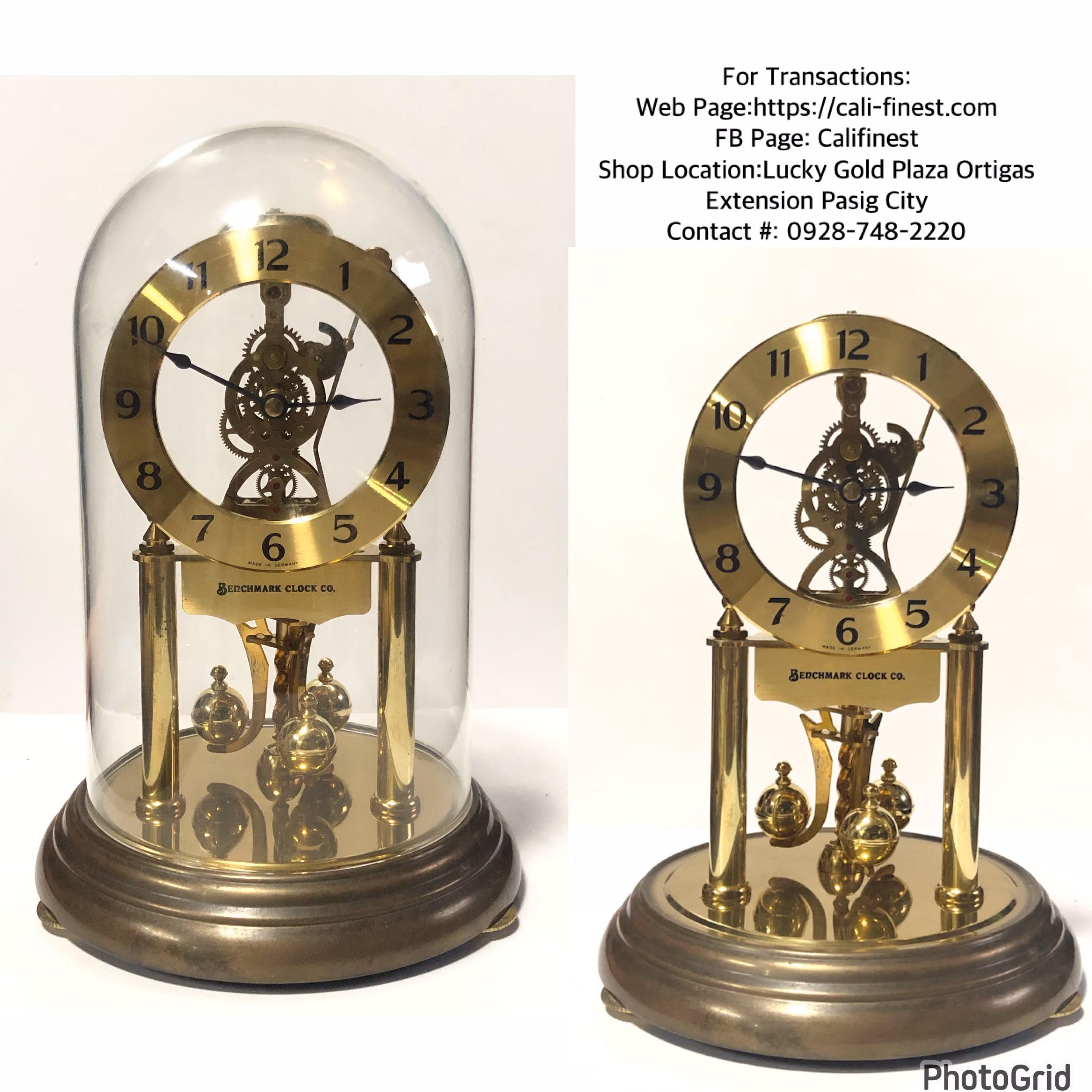 Vintage Golden Benchmark Quarts Anniversary Clock in Glass Dome 