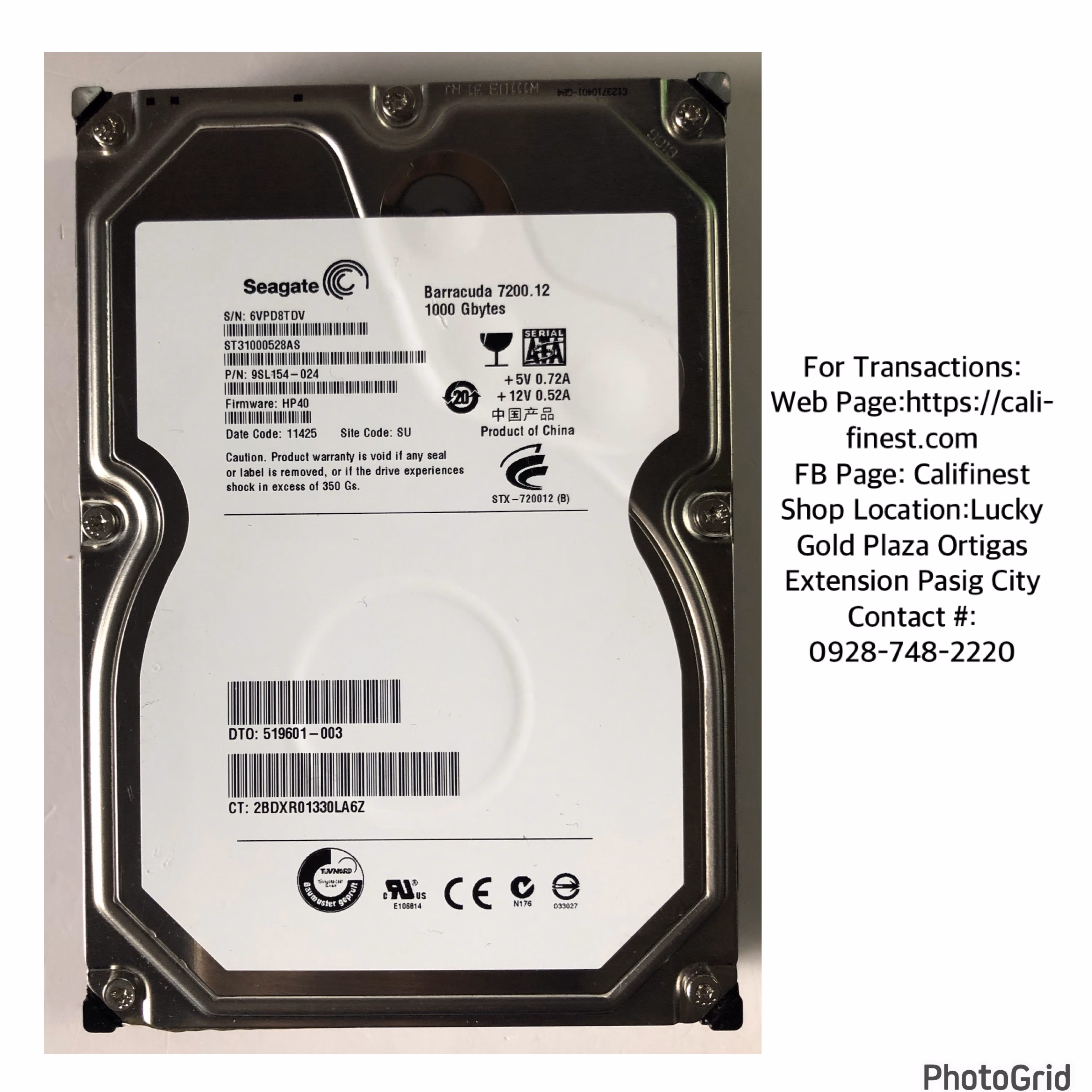 Seagate Barracuda 1TB Desktop Hard Drive   EL#413 