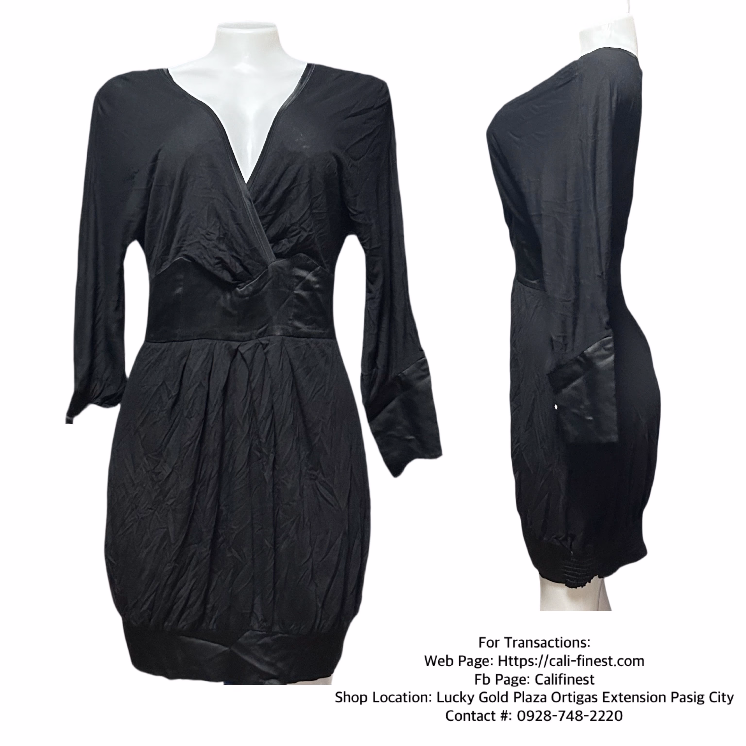 Bebe Women’s Black Long Sleeve Stretch Wool Silk Dress