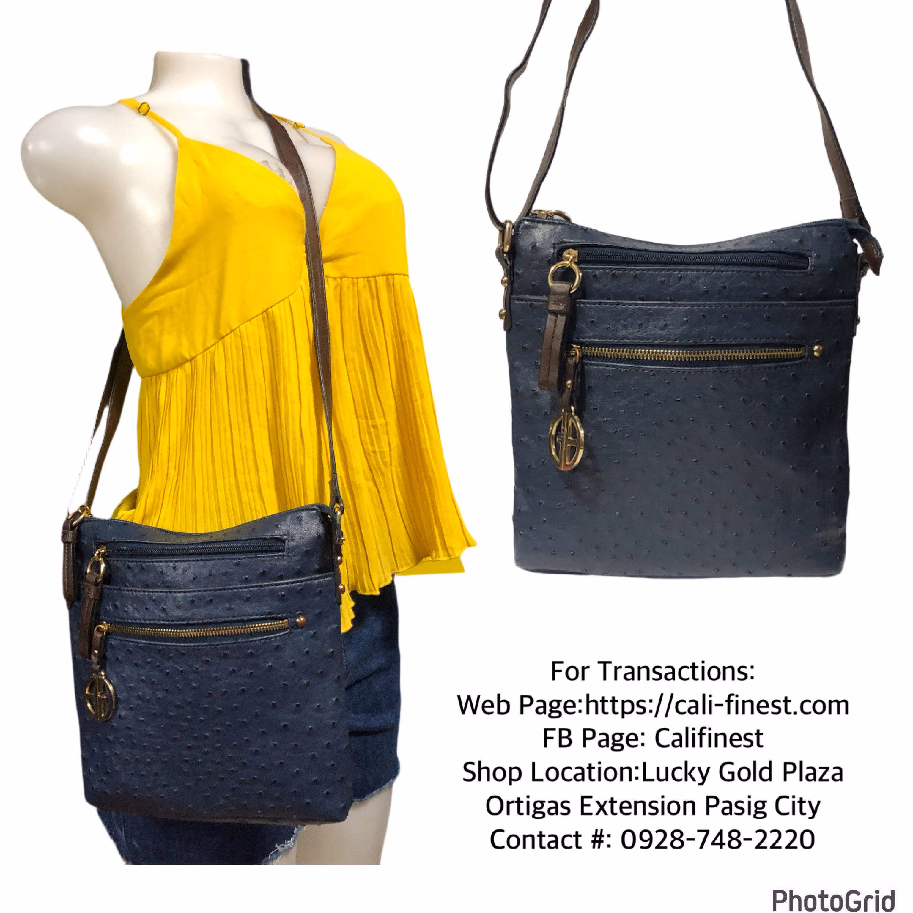 GIANI BERNINI Faux Ostrich Leather Blue Embossed Crossbody Bag Shoulder Bag