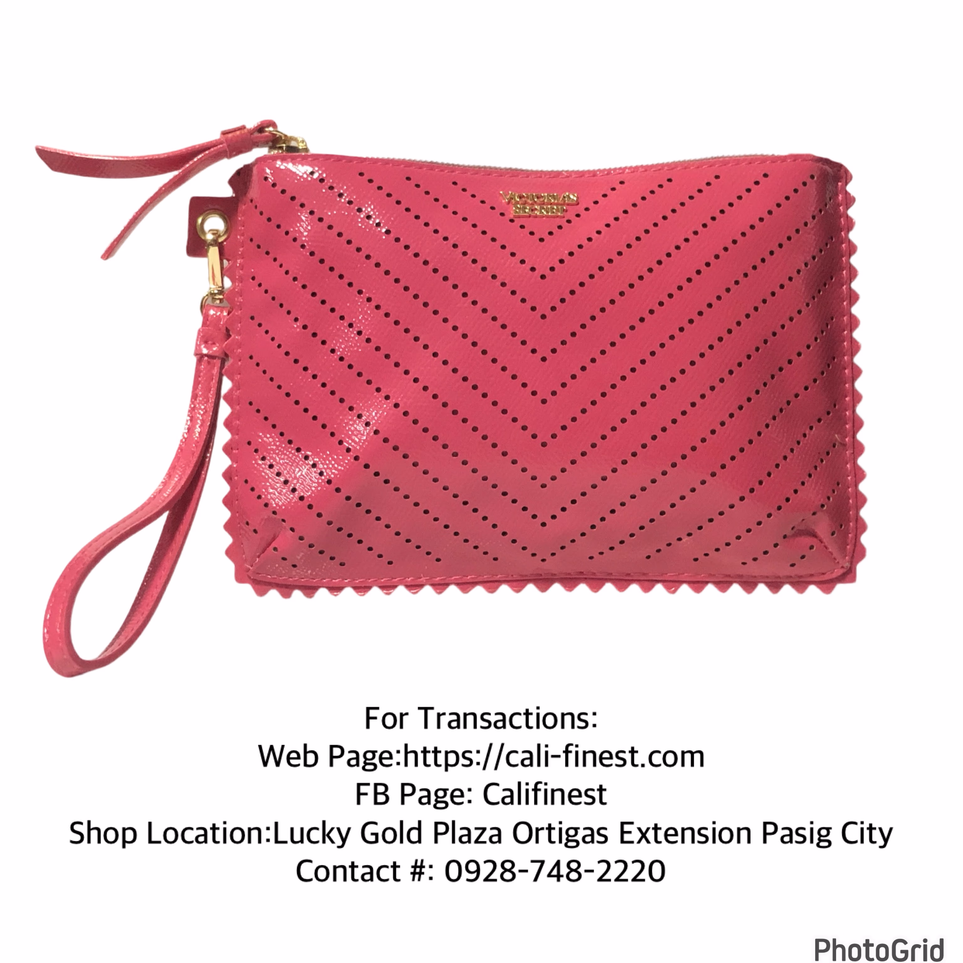 Victoria’s Secret Laser Cut HOT PINK Cosmetic Makeup Bag Wristlet  BA#439 