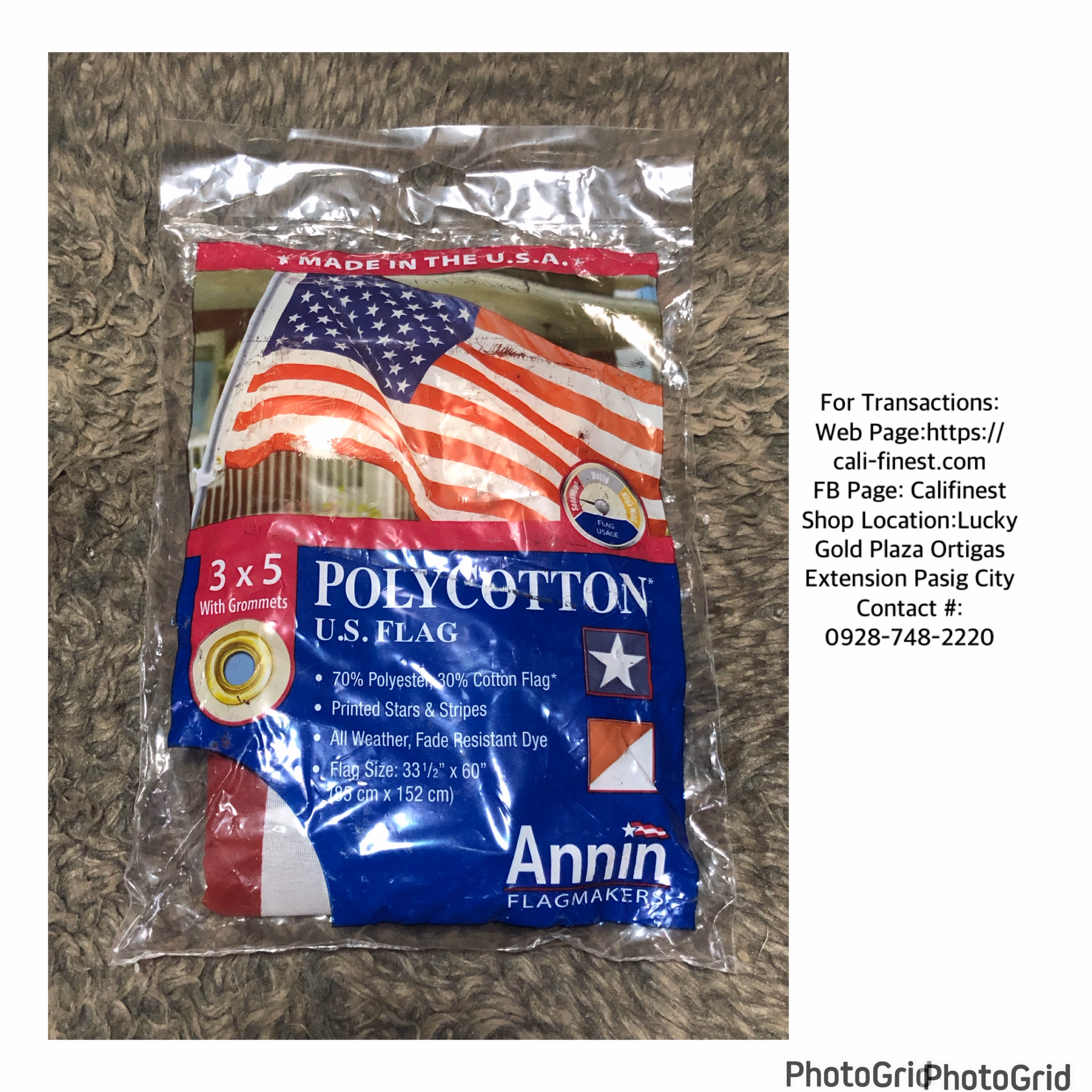 Annin Flagmakers PolyCotton U.S. Flag 3 X 5 with Grommets Sealed 9152472  CO#628