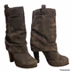 Charlotte Russe Women’s Gray Faux Suede Cuffed Heeled Boots